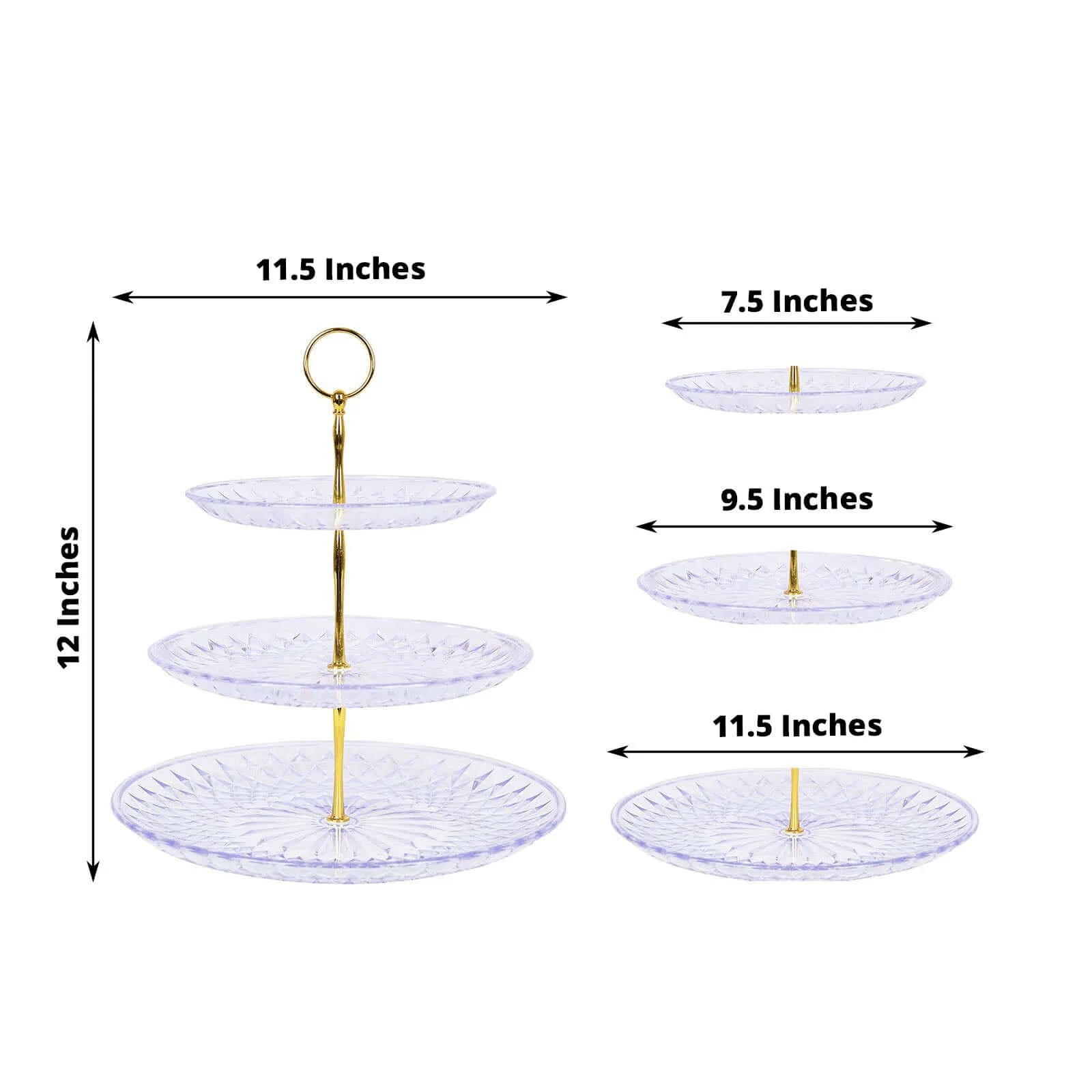 3-Tier Acrylic Cupcake Stand 12" Clear with Gold Top Handles - Easy Assembly Dessert Serving Tray Platter for Chic Events & Celebrations - Image 3