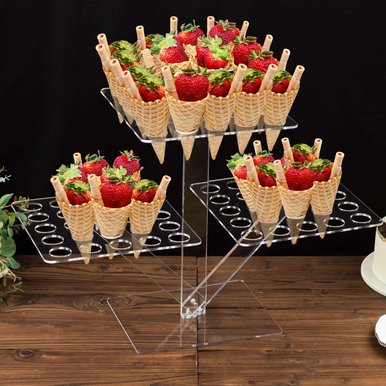 3-Tier Acrylic Square Ice Cream Cone Holder Clear with 72-Slots - 18"