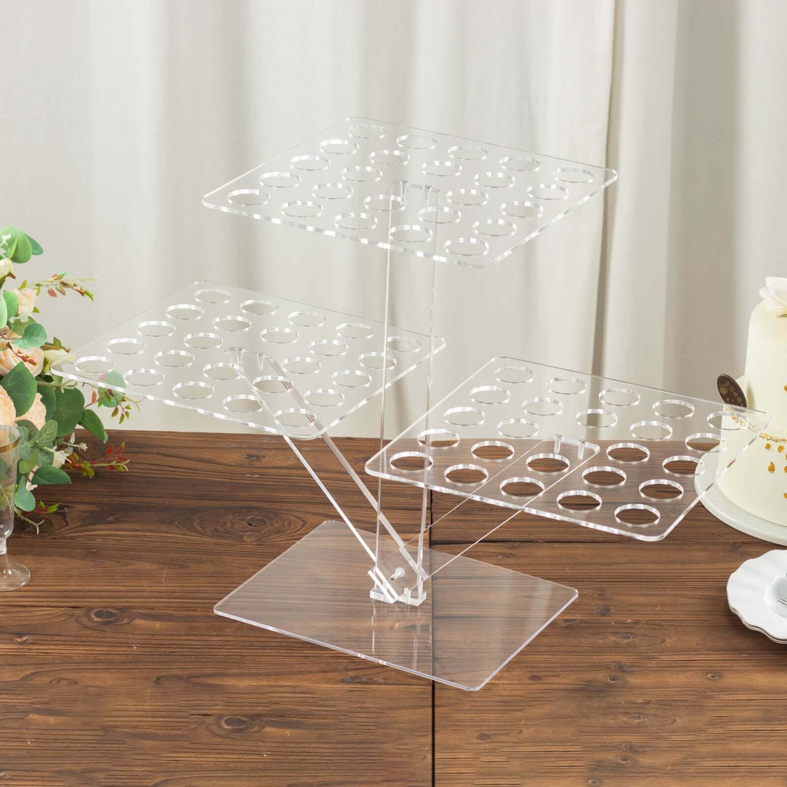 3-Tier Acrylic Square Ice Cream Cone Holder Clear with 72-Slots - 18" - Image 2