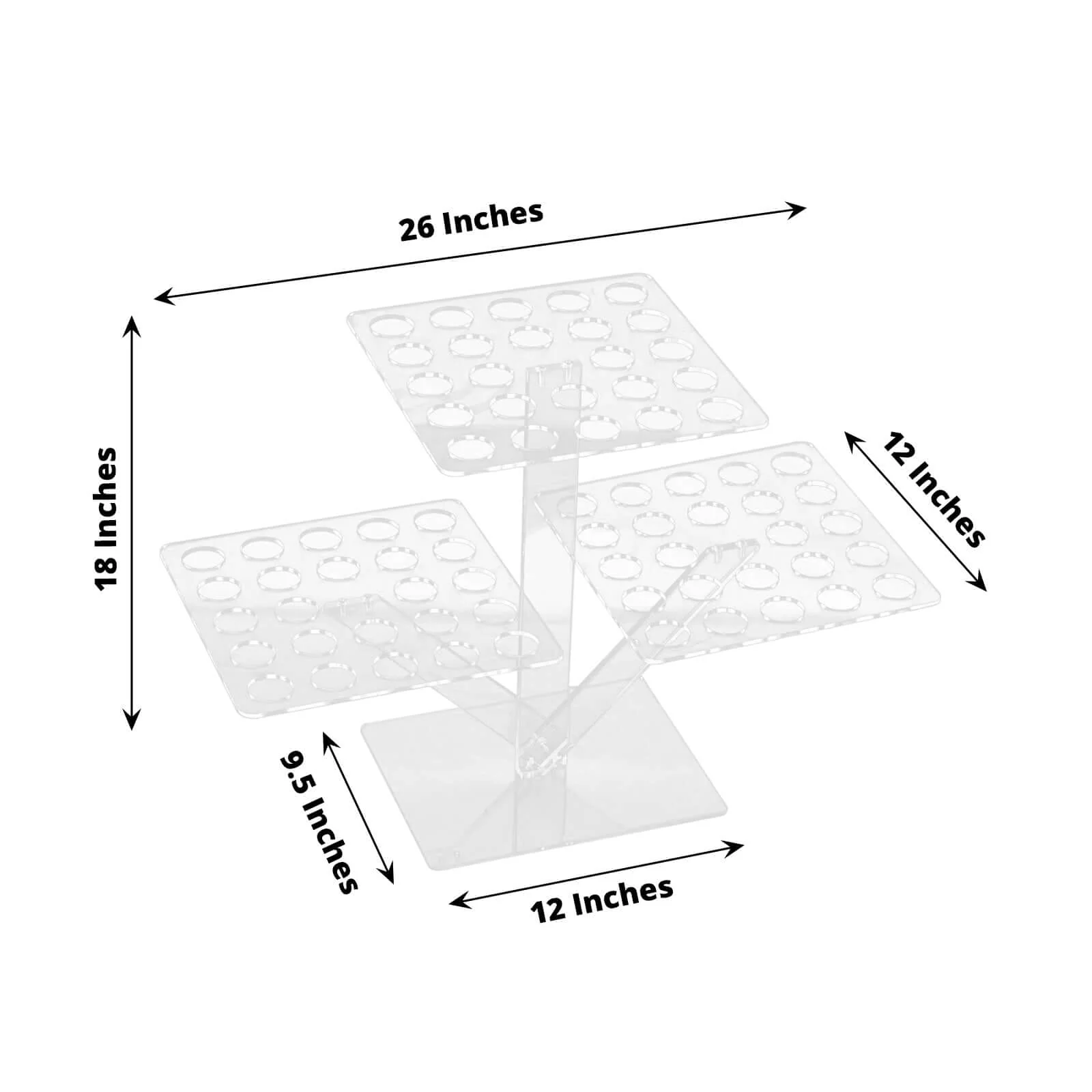 3-Tier Acrylic Square Ice Cream Cone Holder Clear with 72-Slots - 18" - Image 3