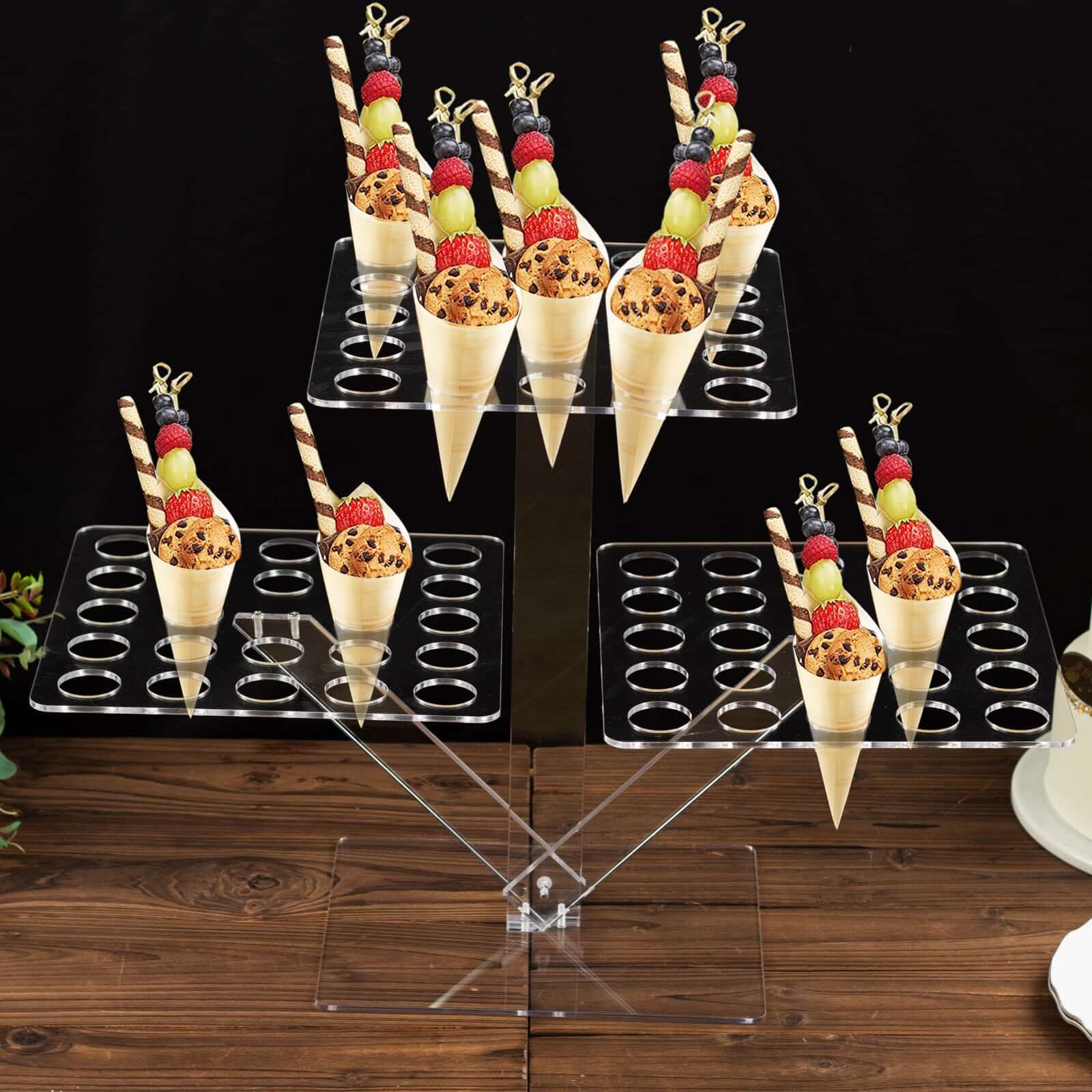 3-Tier Acrylic Square Ice Cream Cone Holder Clear with 72-Slots - 18" - Image 5