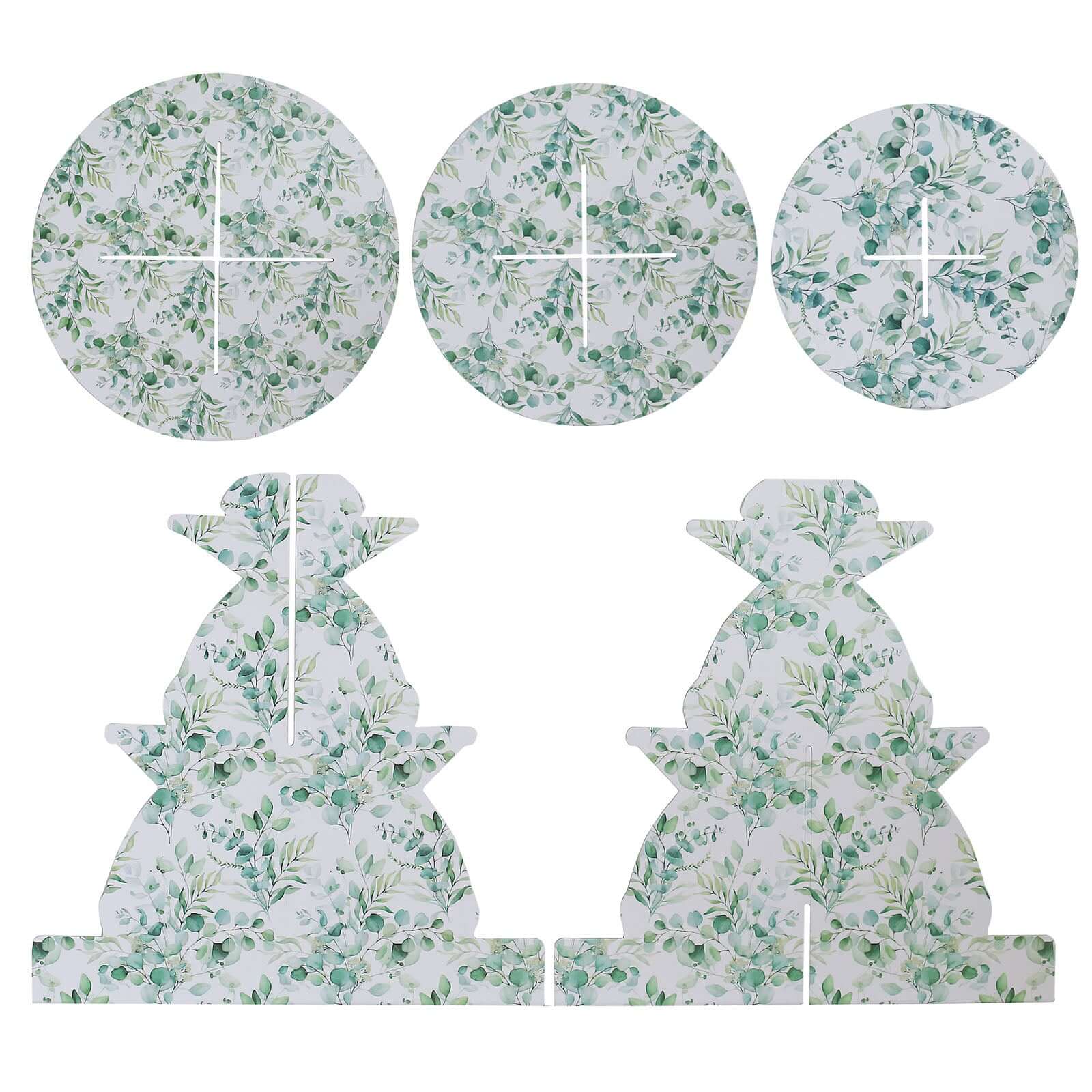 3-Tier Cardboard Cupcake Stand 11" White with Green Eucalyptus Leaves Print - Sturdy Dessert Display Stand Round Serving Platter for Refined Bridal Showers Afternoon Teas & Baby Showers - Image 8