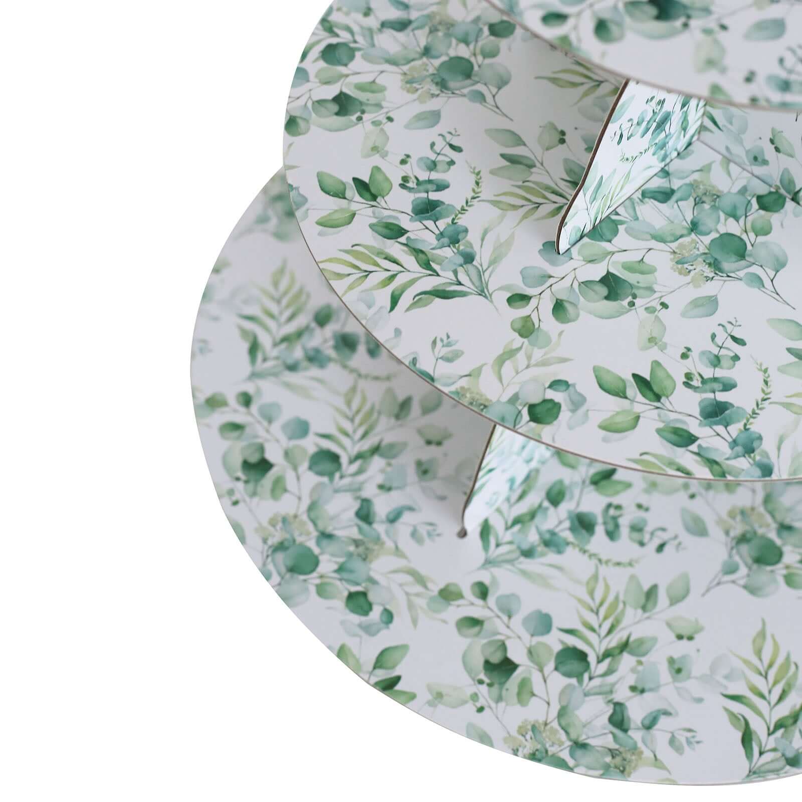 3-Tier Cardboard Cupcake Stand 11" White with Green Eucalyptus Leaves Print - Sturdy Dessert Display Stand Round Serving Platter for Refined Bridal Showers Afternoon Teas & Baby Showers - Image 9