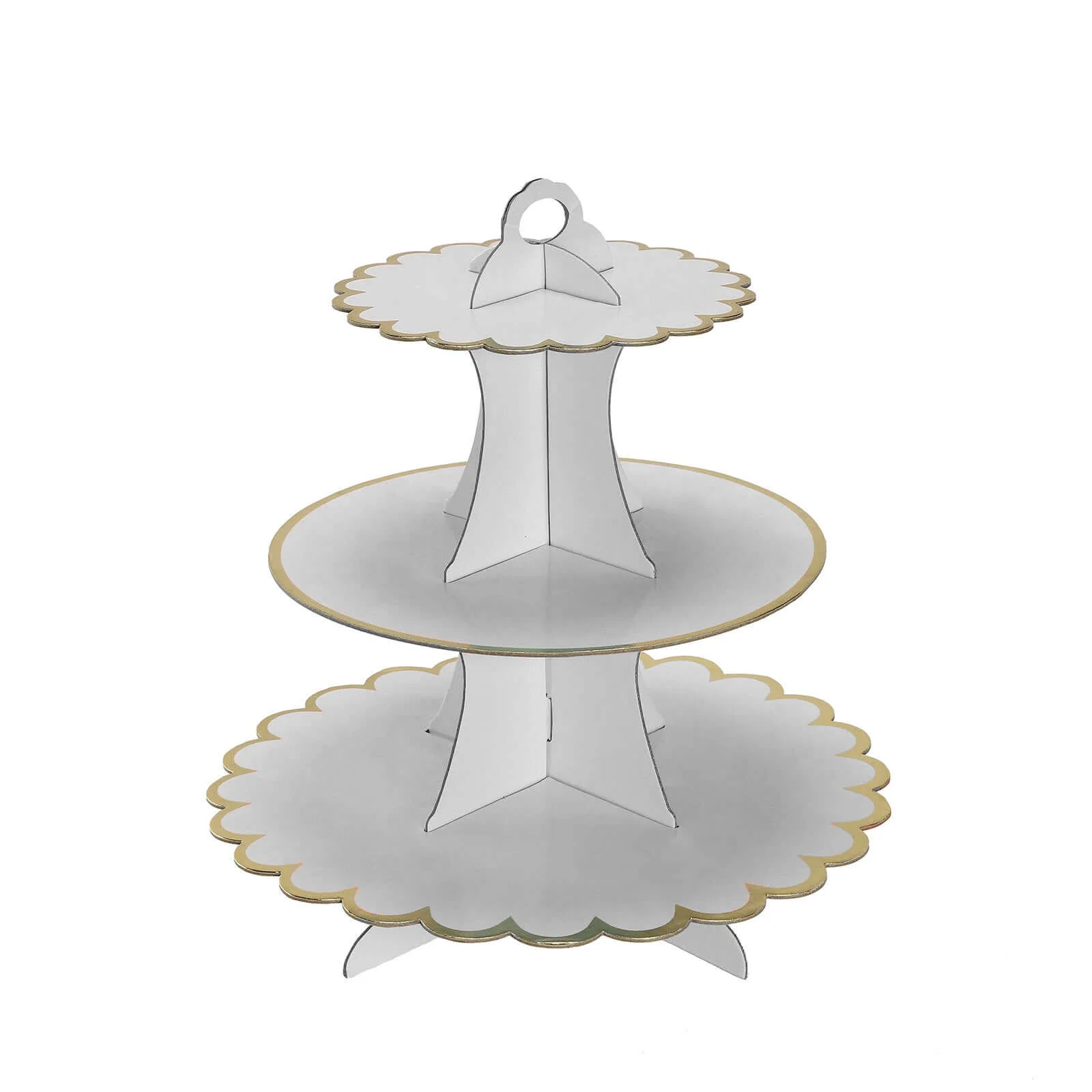 3-Tier Cardboard Cupcake Stand 13" White with Gold Scalloped Rim - Reusable & Easy-to-Assemble Dessert Treat Tower for Baby Showers Birthdays & Events - Image 10