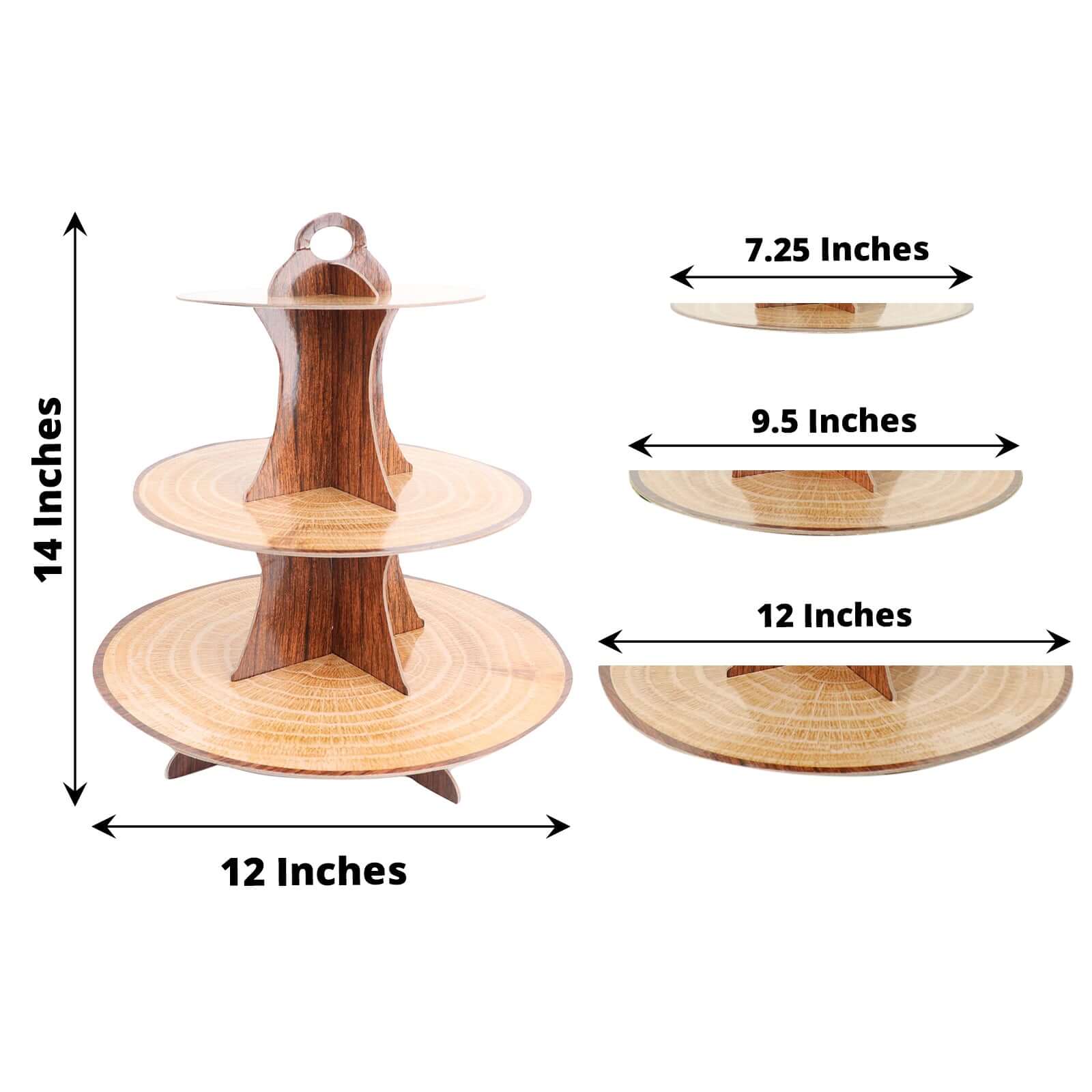 3-Tier Cardboard Cupcake Stand 14" Natural Wood Plank Print - Easy-to-Assemble Dessert Table Display Tower for Stylish Sweets Buffet Presentation - Image 3
