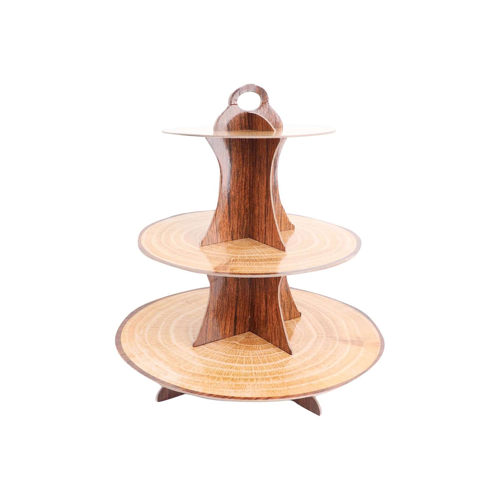 3-Tier Cardboard Cupcake Stand 14" Natural Wood Plank Print - Easy-to-Assemble Dessert Table Display Tower for Stylish Sweets Buffet Presentation - Image 7