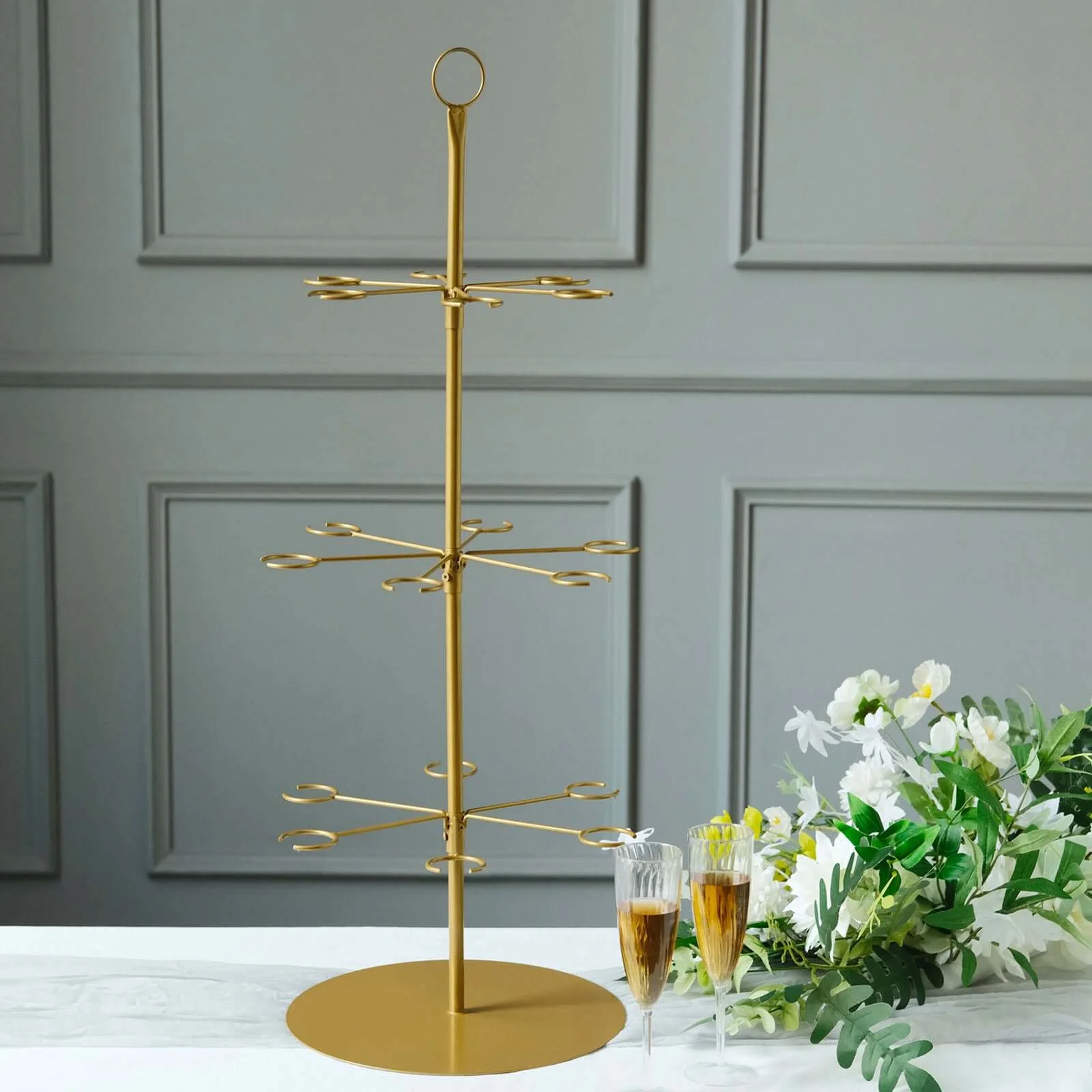 3-Tier Champagne Glass Holder Tower 33" Gold, Stable Metal Flute Display Rack Cocktail Tree Stand for Stylish Drink Presentation - Image 11