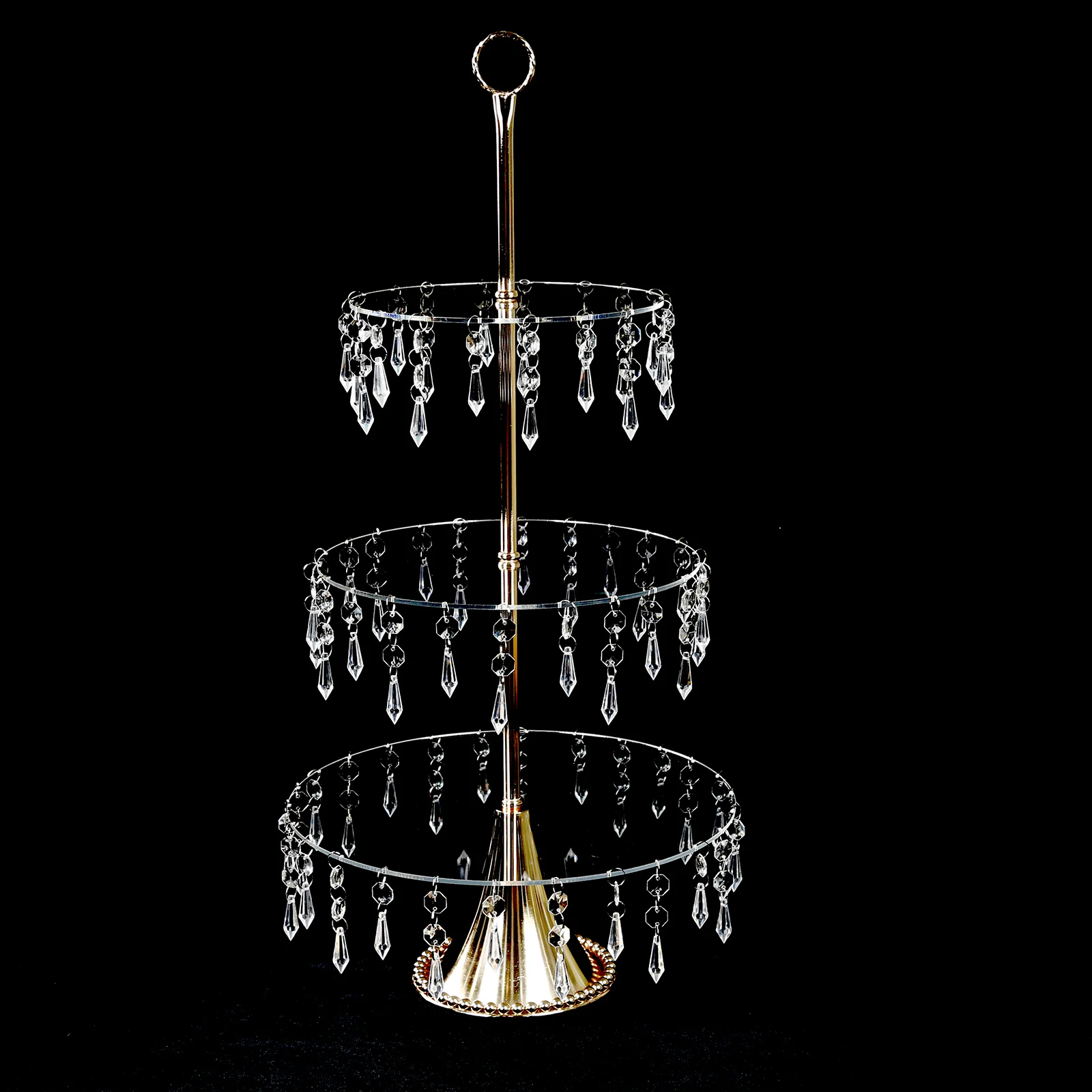 3-Tier Gold Cupcake Stand with Crystals – 2ft Tall Acrylic and Metal Dessert Display Tower - Image 2