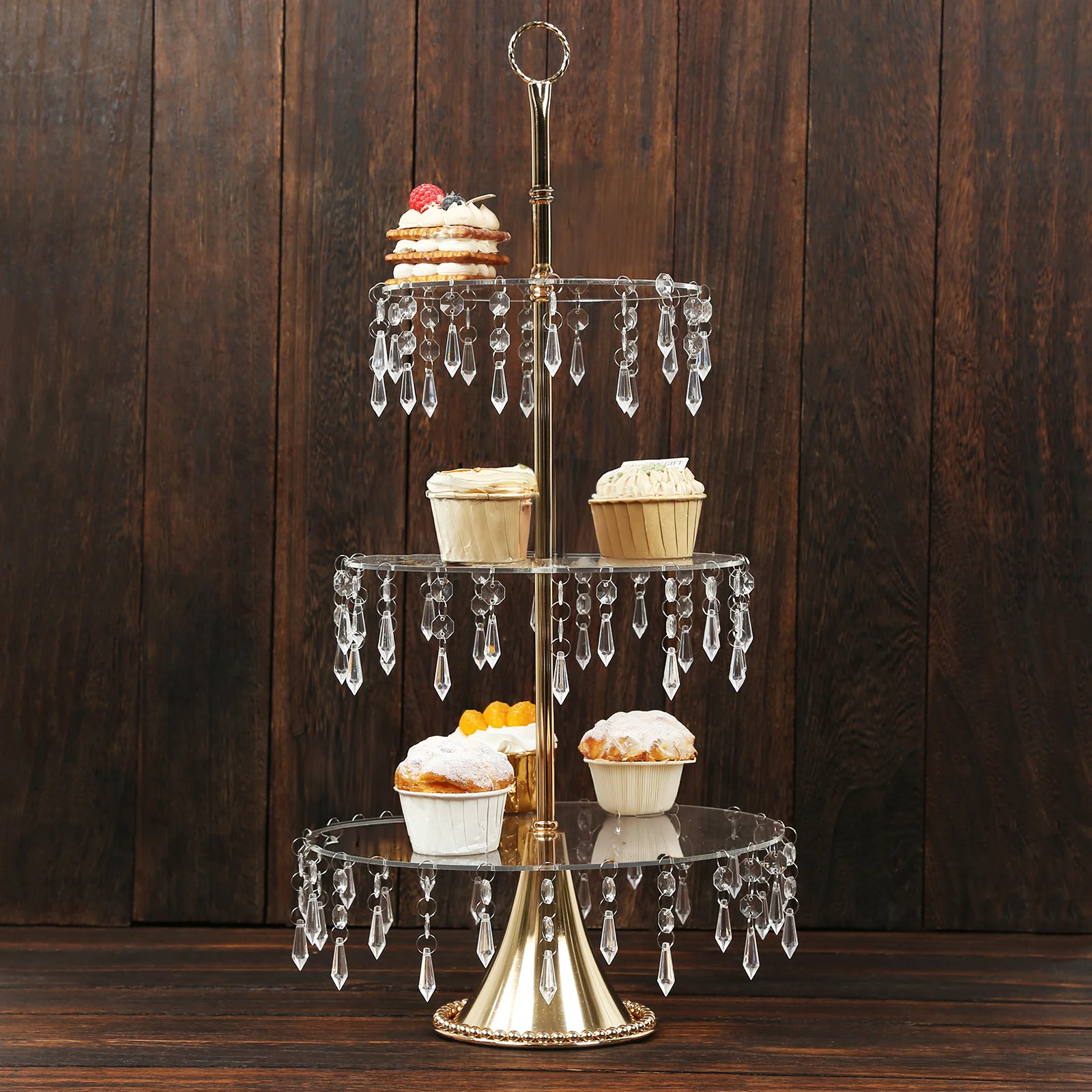3-Tier Gold Cupcake Stand with Crystals – 2ft Tall Acrylic and Metal Dessert Display Tower - Image 6
