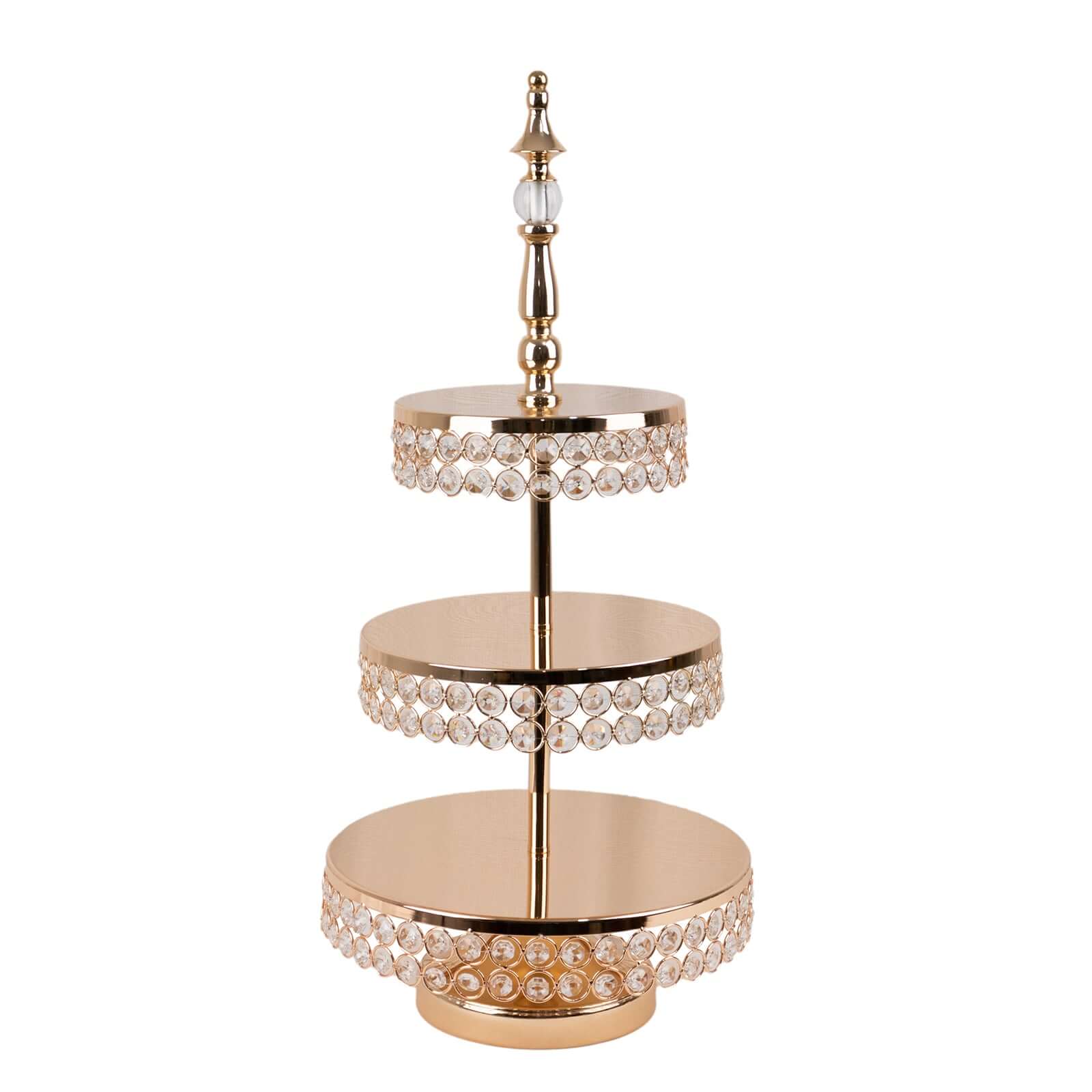 3-Tier Metal Cake Stand 26" Crystal Beaded Gold with Round Mirror Top - Cupcake Tower Dessert Display for Events - Image 6