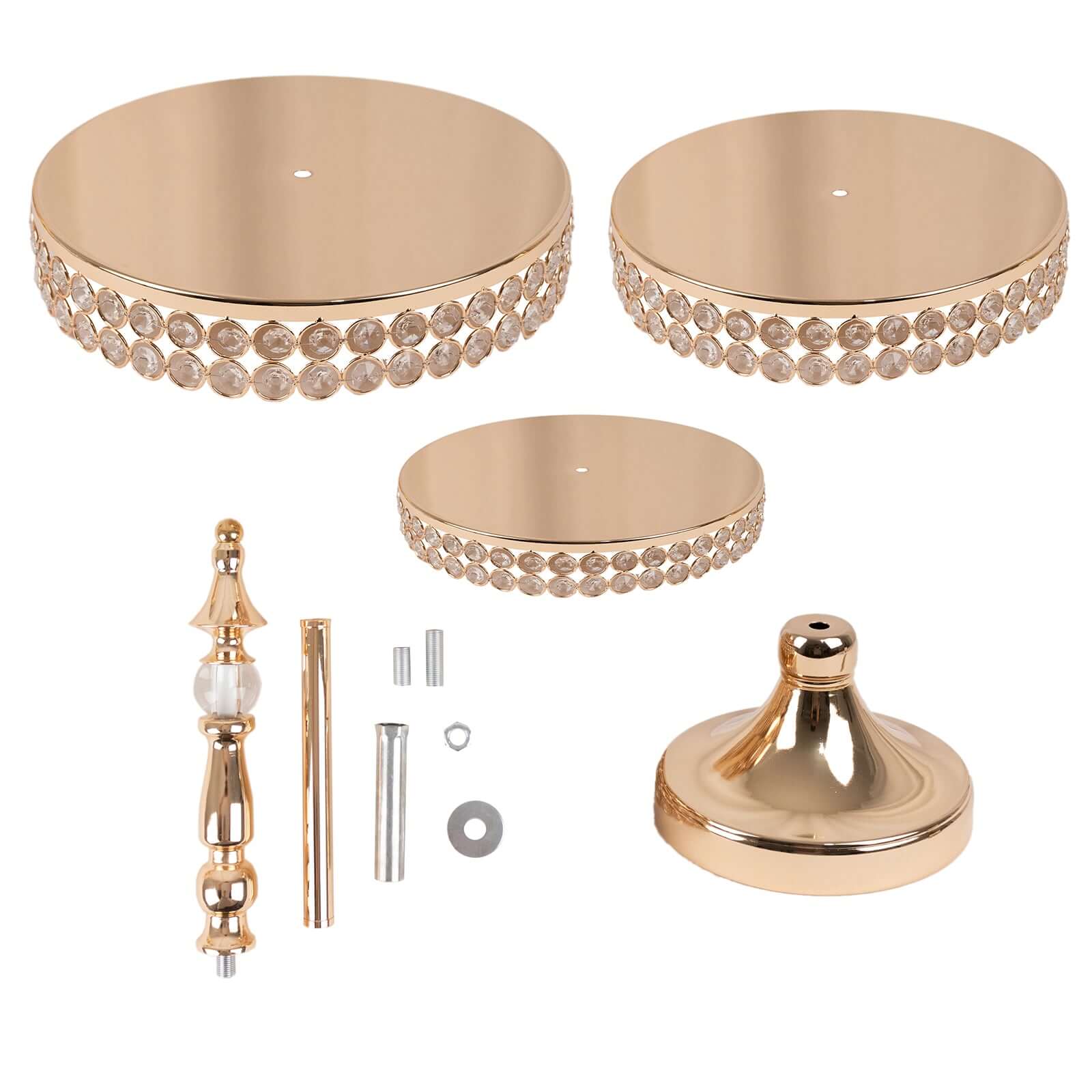 3-Tier Metal Cake Stand 26" Crystal Beaded Gold with Round Mirror Top - Cupcake Tower Dessert Display for Events - Image 8
