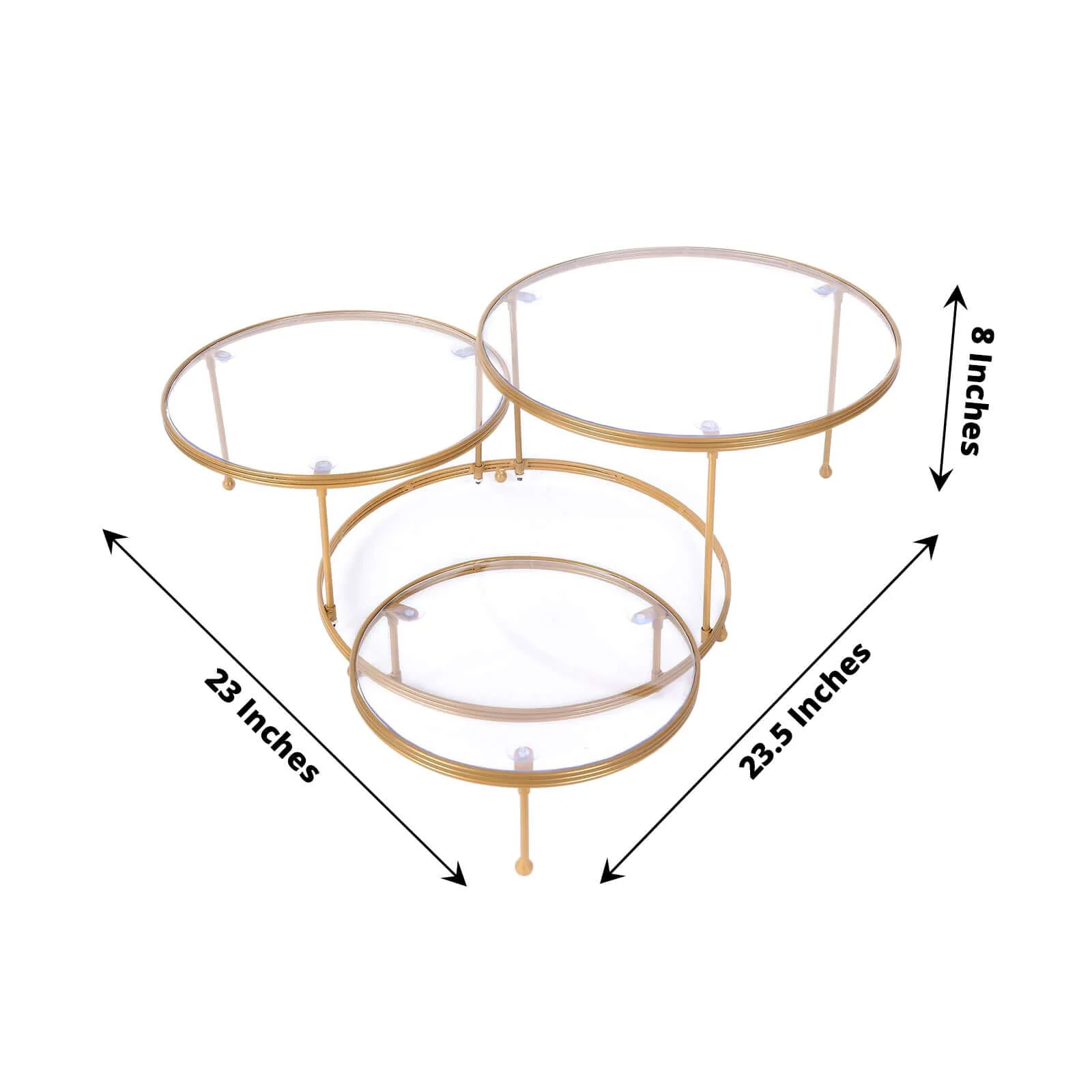 3-Tier Metal Cupcake Stand 23" Gold with Clear Round Acrylic Plates - Dessert Cake Display Holder for Events - Image 3
