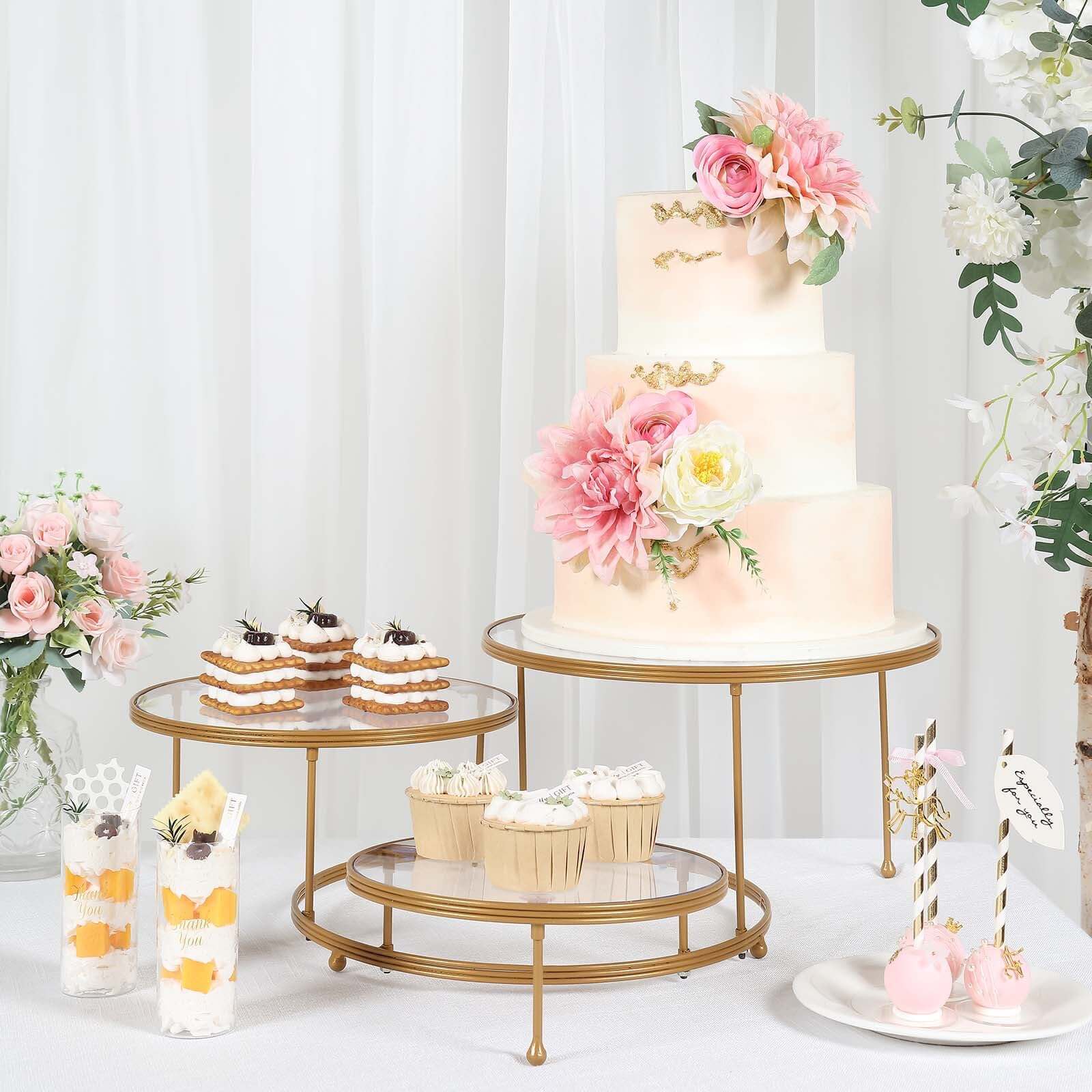 3-Tier Metal Cupcake Stand 23" Gold with Clear Round Acrylic Plates - Dessert Cake Display Holder for Events - Image 4