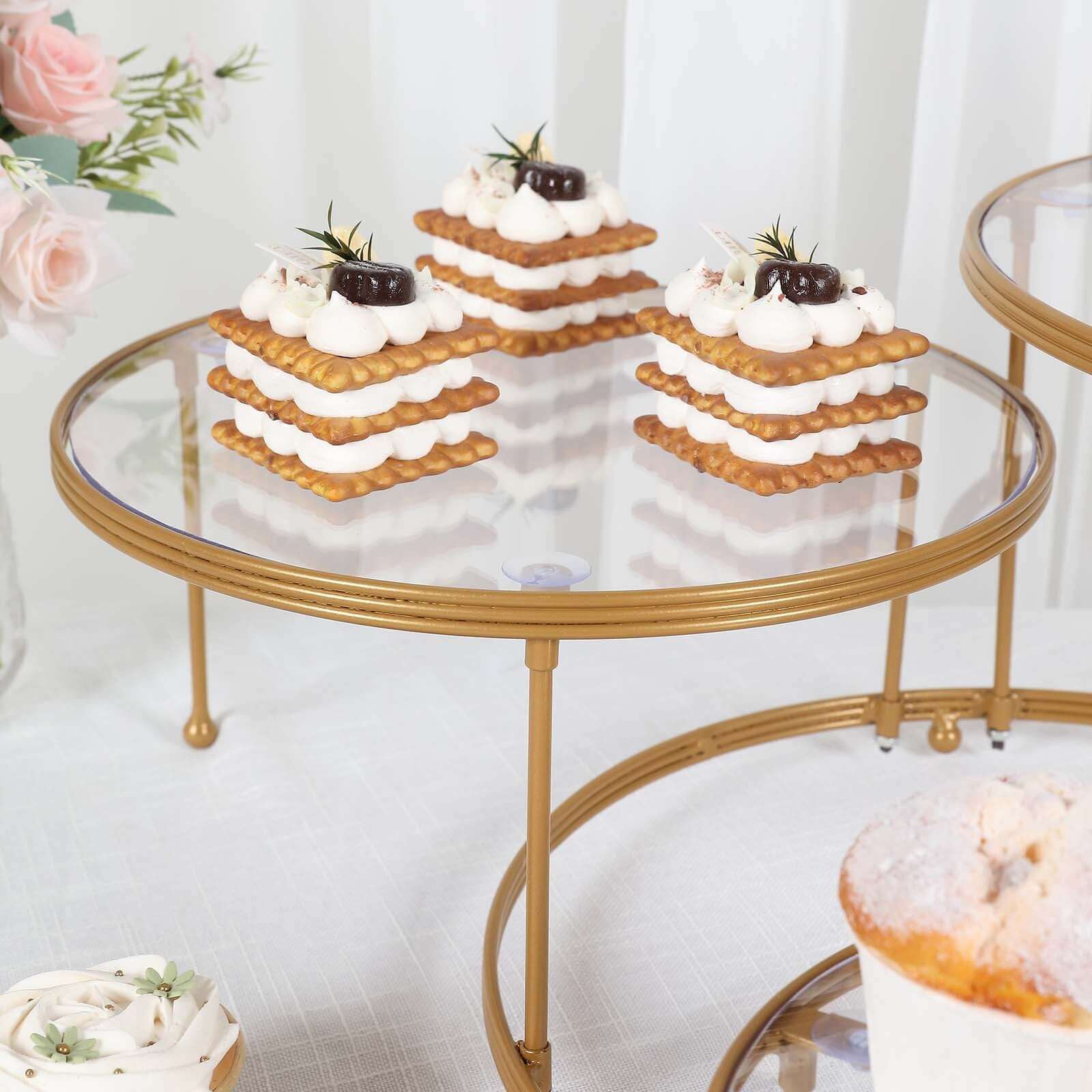 3-Tier Metal Cupcake Stand 23" Gold with Clear Round Acrylic Plates - Dessert Cake Display Holder for Events - Image 6