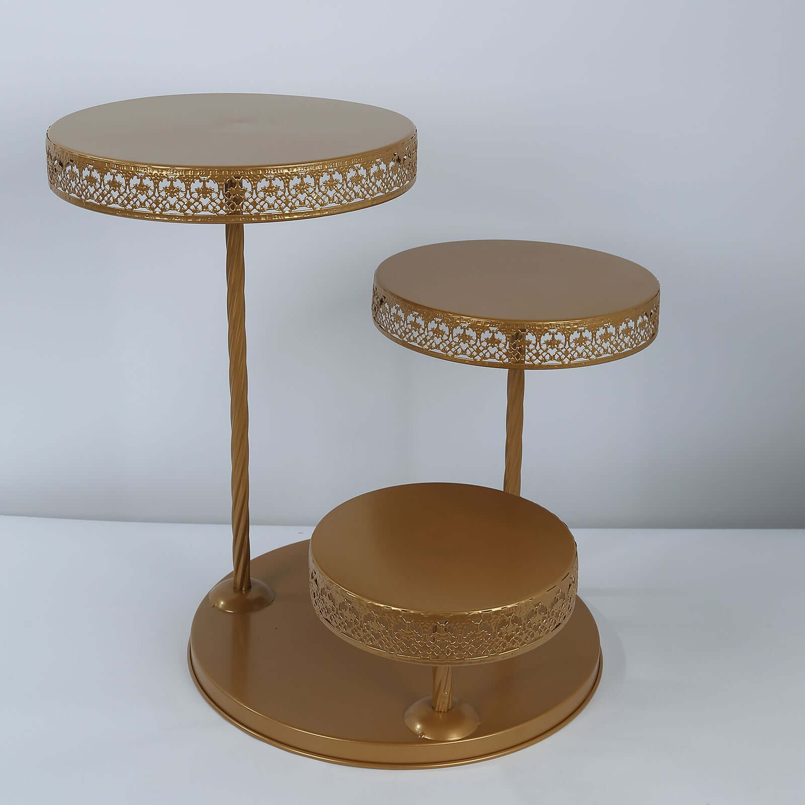 3-Tier Metal Dessert Stand 21" Hollow Lace Round Design Gold - Cupcake Tower and Tiered Cake Display for Events - Image 11