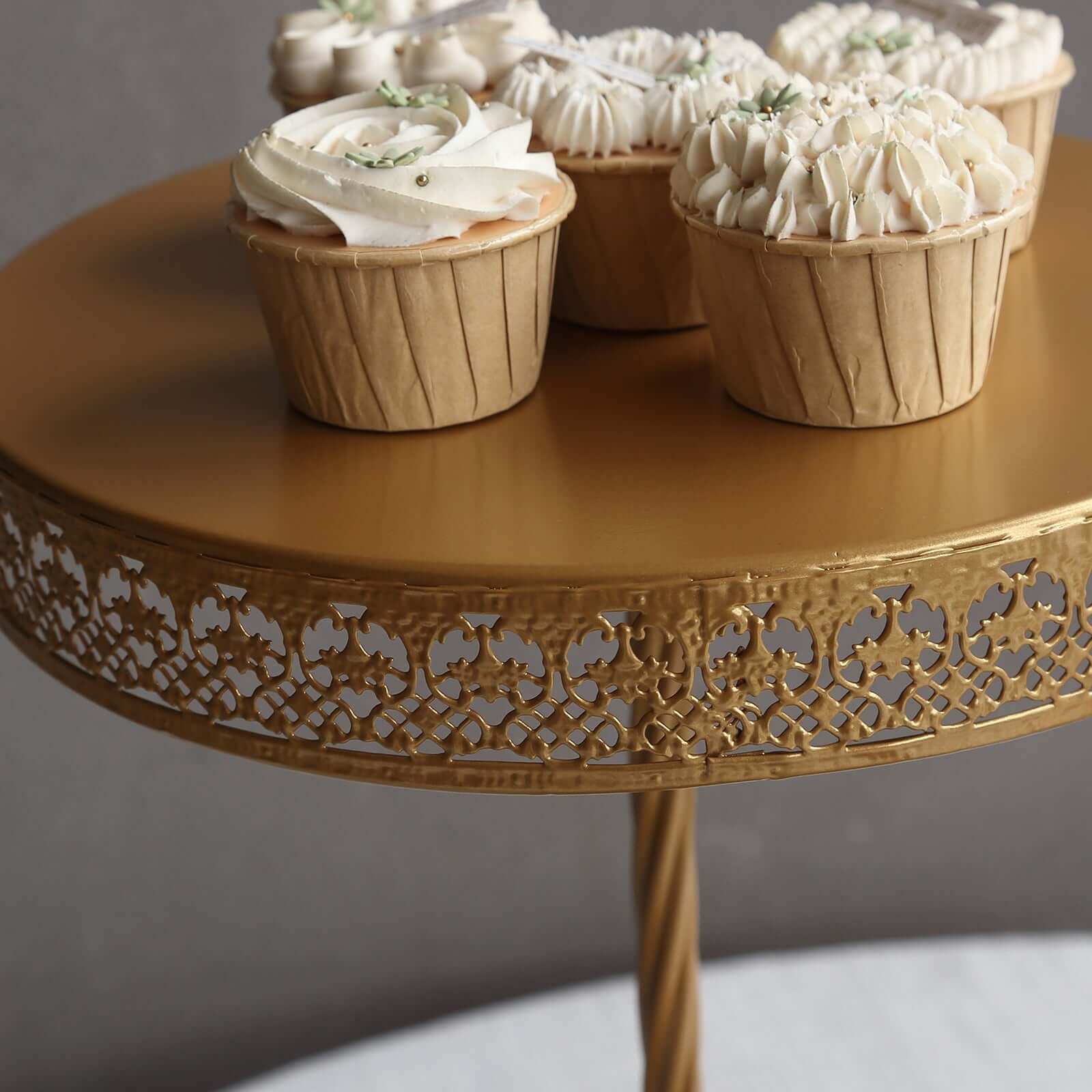 3-Tier Metal Dessert Stand 21" Hollow Lace Round Design Gold - Cupcake Tower and Tiered Cake Display for Events - Image 12