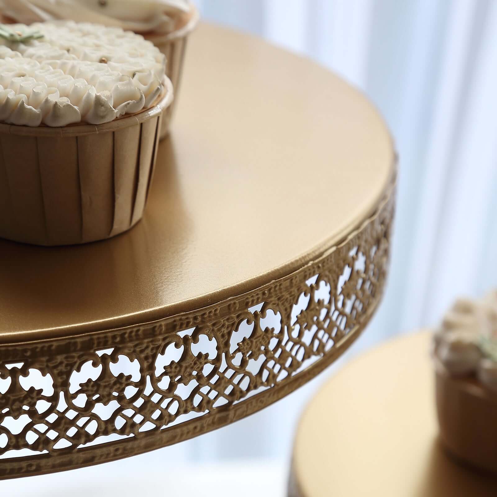 3-Tier Metal Dessert Stand 21" Hollow Lace Round Design Gold - Cupcake Tower and Tiered Cake Display for Events - Image 14