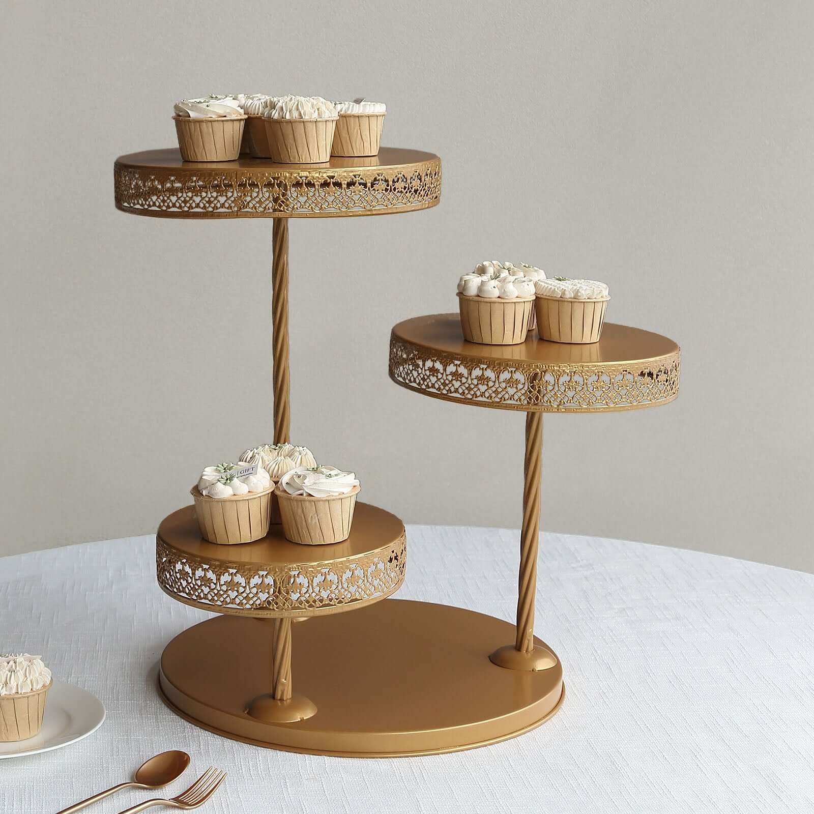 3-Tier Metal Dessert Stand 21" Hollow Lace Round Design Gold - Cupcake Tower and Tiered Cake Display for Events - Image 6