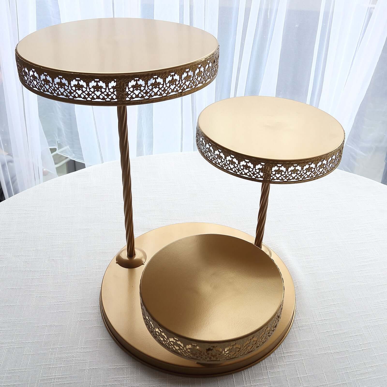 3-Tier Metal Dessert Stand 21" Hollow Lace Round Design Gold - Cupcake Tower and Tiered Cake Display for Events - Image 8