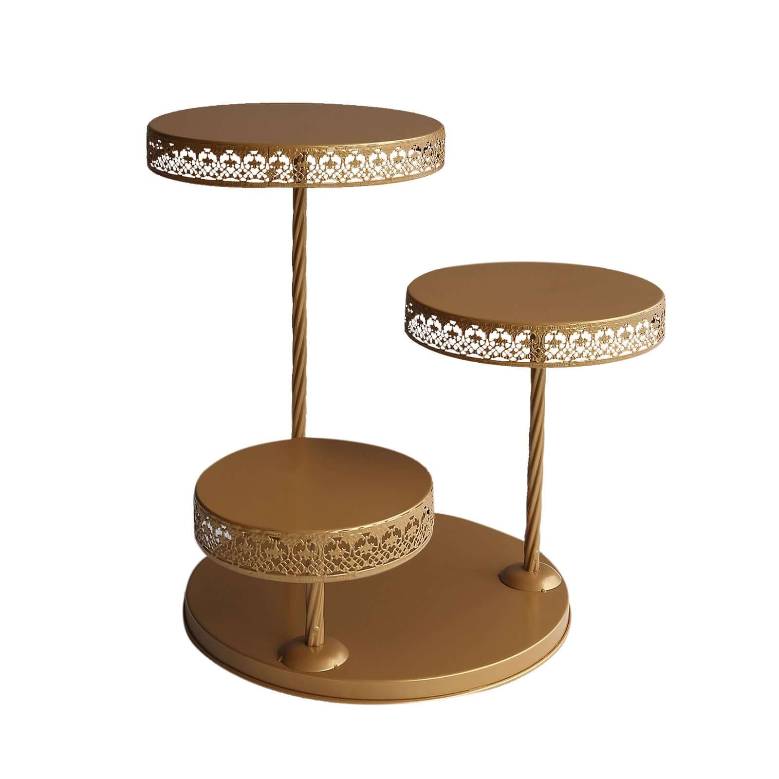 3-Tier Metal Dessert Stand 21" Hollow Lace Round Design Gold - Cupcake Tower and Tiered Cake Display for Events - Image 9