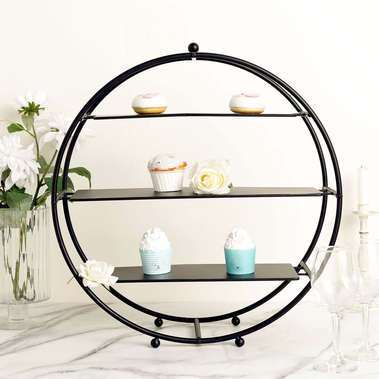 3-Tier Metal Round Cupcake Stand 21" Matte Black - Durable Contemporary Dessert Holder Appetizer Display for Upscale Events Banquets & Gatherings - Image 2