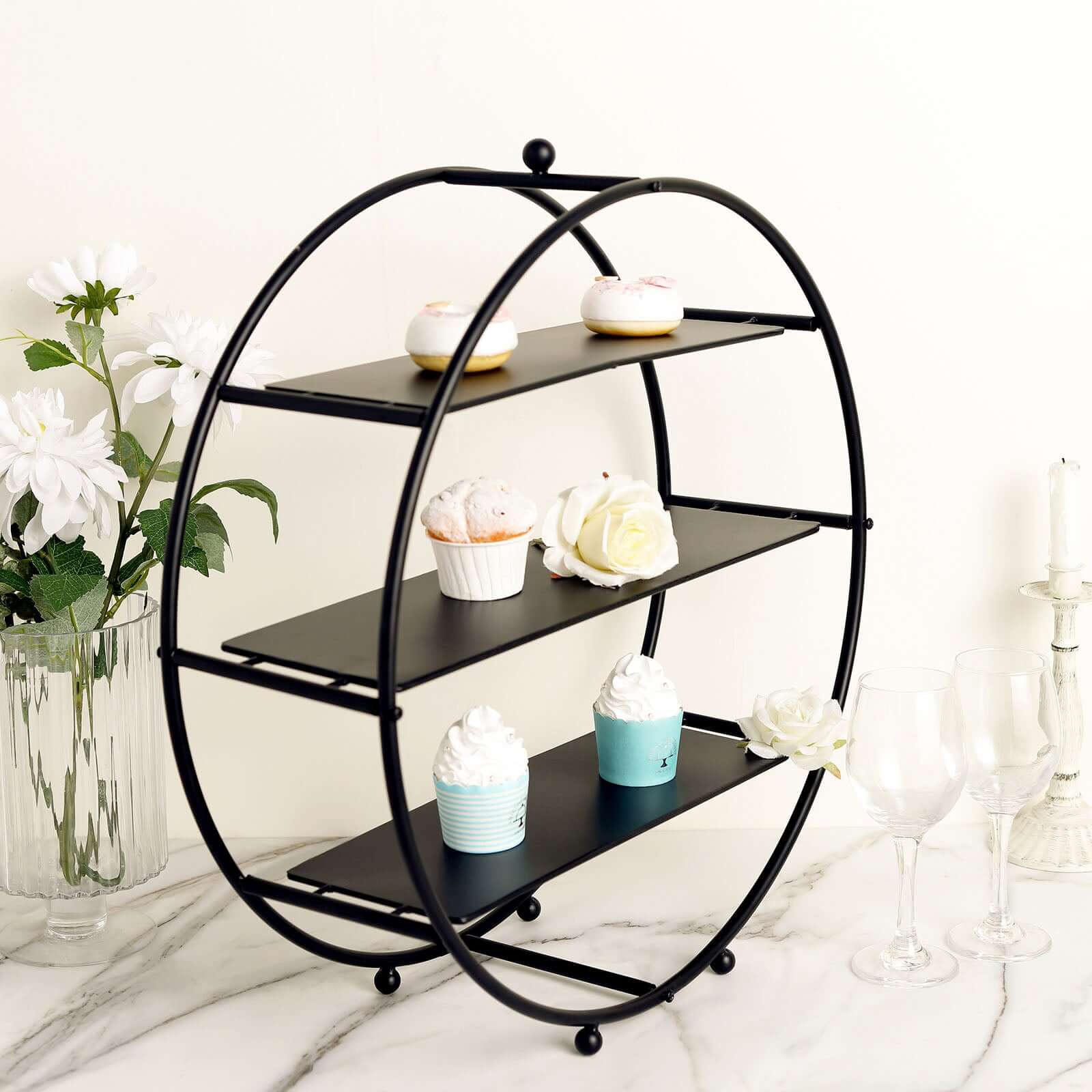 3-Tier Metal Round Cupcake Stand 21" Matte Black - Durable Contemporary Dessert Holder Appetizer Display for Upscale Events Banquets & Gatherings - Image 4