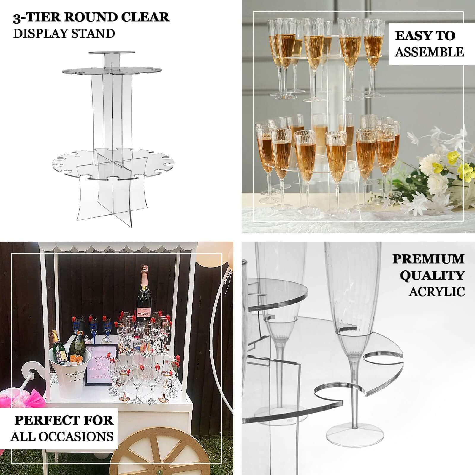 3-Tier Round Champagne Glass Holder Tower 21" Clear Acrylic - Image 4