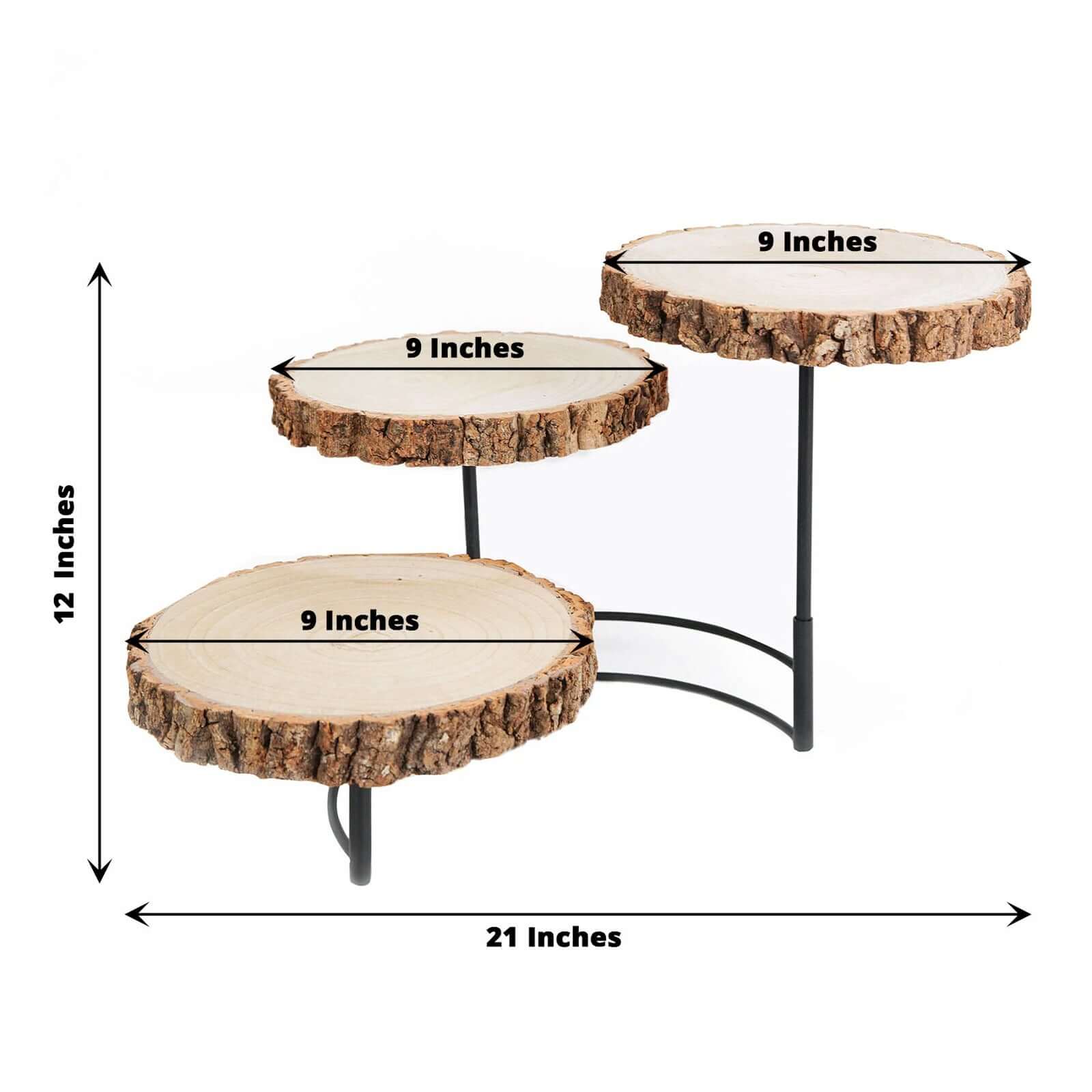 3-Tier Wooden Cheese Board Stand 12" Tall Half Moon Wood Slice Design - Rustic Cupcake Centerpiece - Image 3