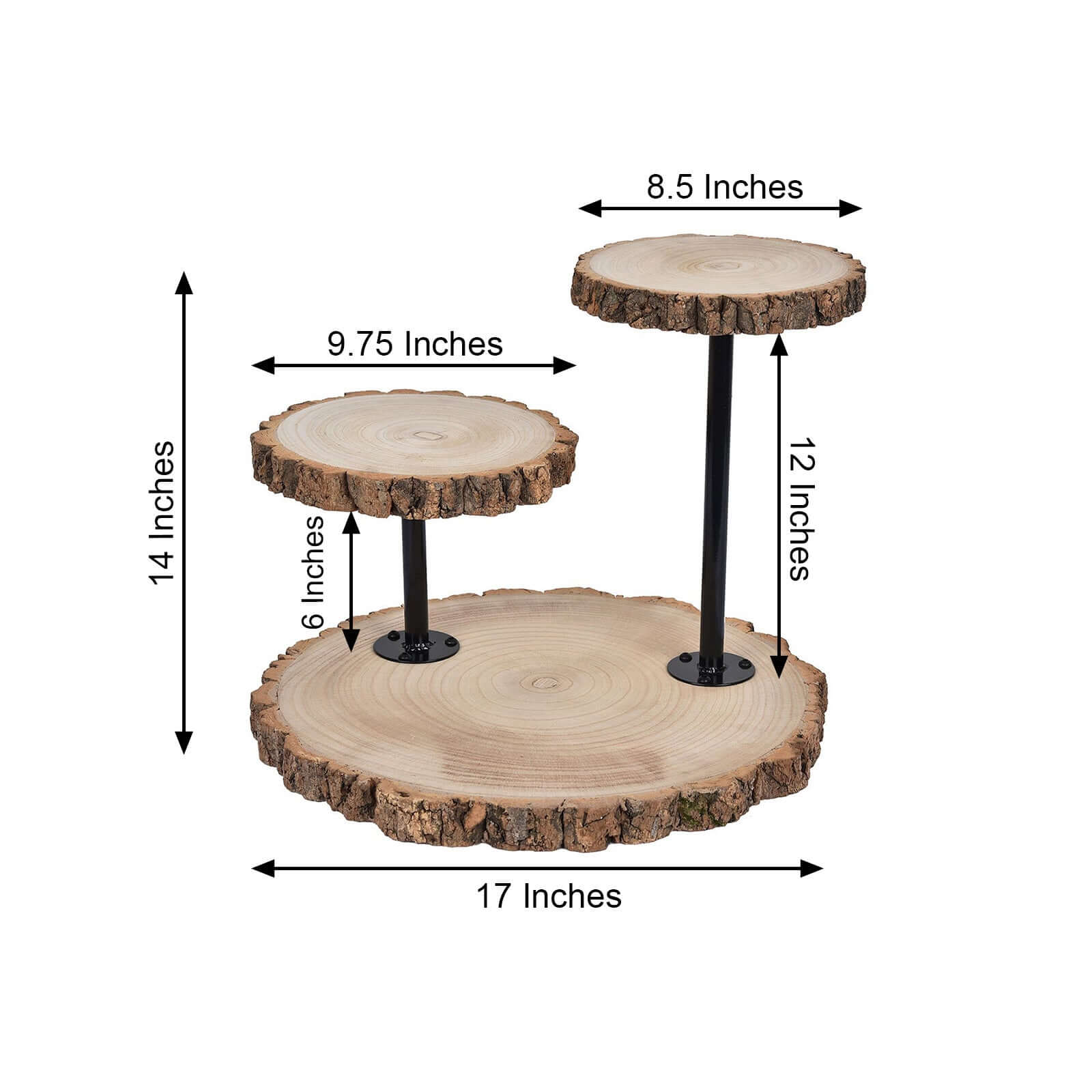3-Tier Wooden Cheese Board Stand 14" Natural Wood Slice Design - Rustic Cupcake Centerpiece with Assembly Tools - Image 3