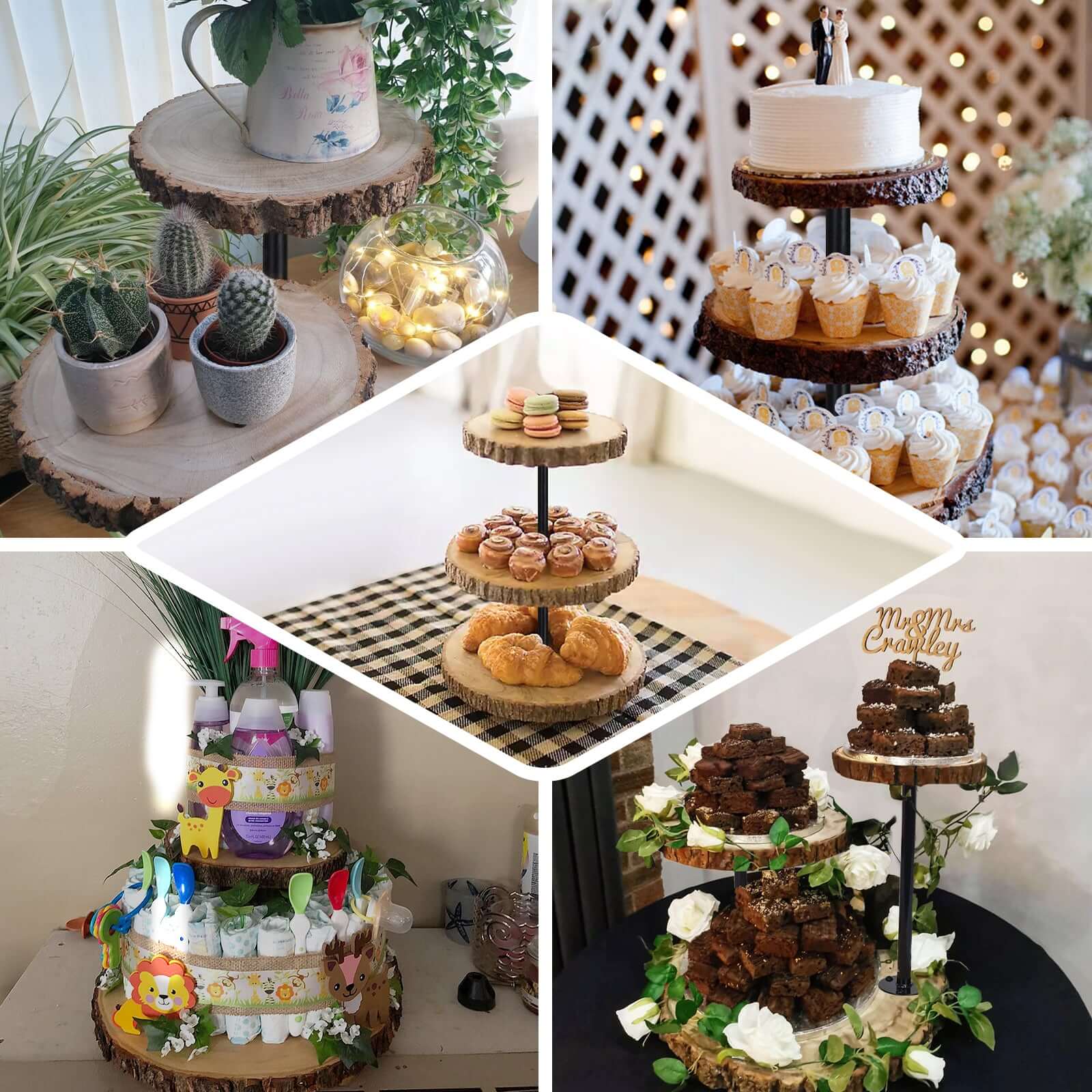 3-Tier Wooden Cheese Board Stand 19" Tower Design Natural Wood Slice - Rustic Cupcake Centerpiece with Assembly Tools - Image 5