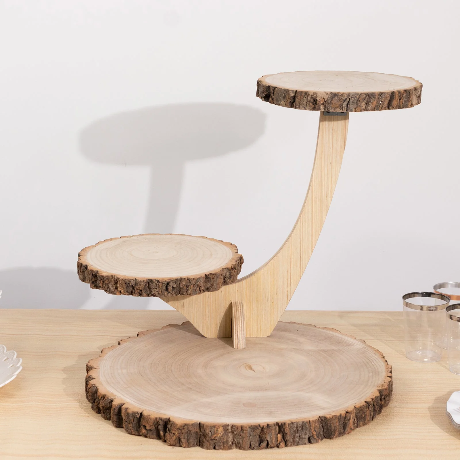 3-Tier Wooden Cupcake Stand 17" Rustic Natural Wood Slice with Tree Branch Style - Farmhouse Dessert Display Cake Holder - Image 6