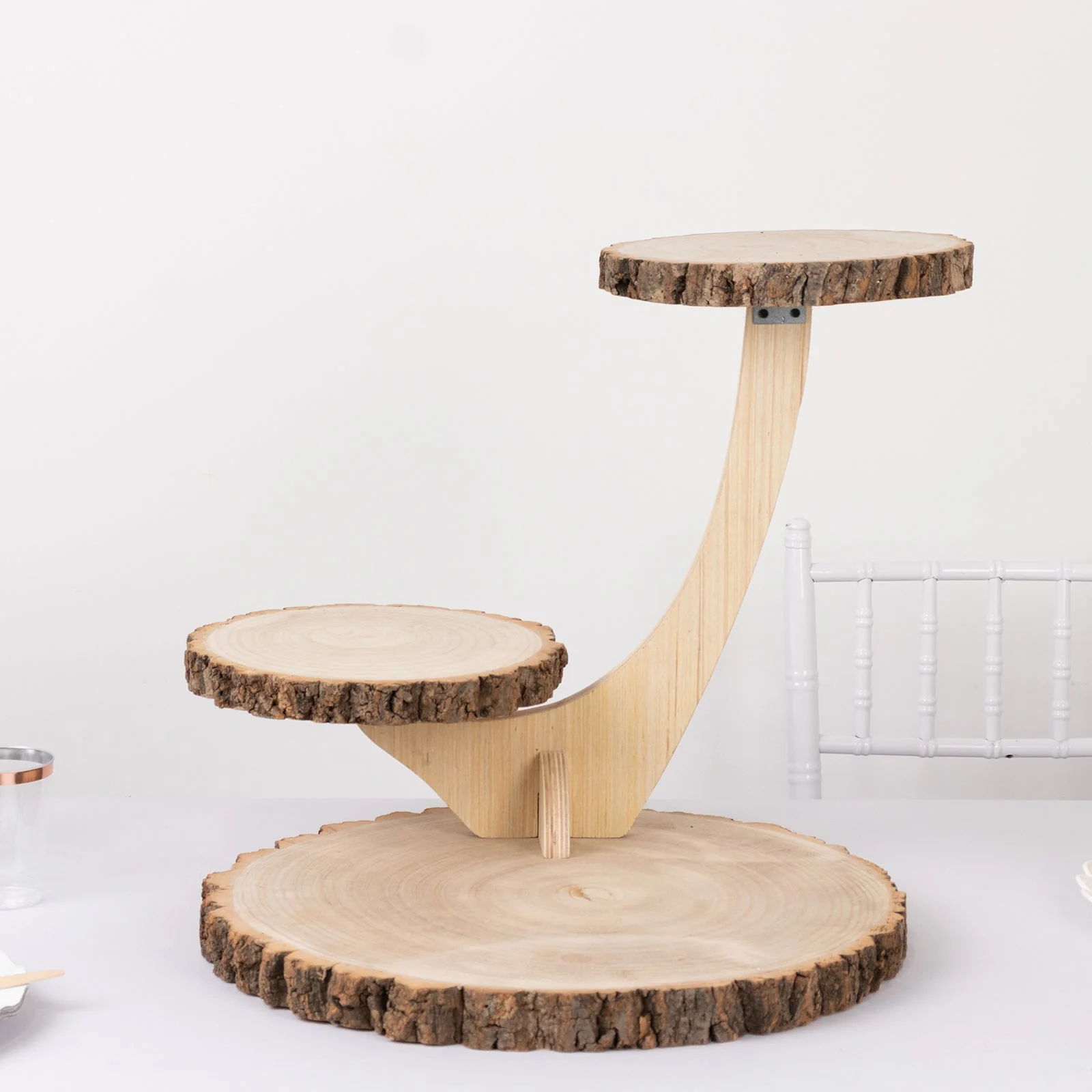 3-Tier Wooden Cupcake Stand 17" Rustic Natural Wood Slice with Tree Branch Style - Farmhouse Dessert Display Cake Holder - Image 8