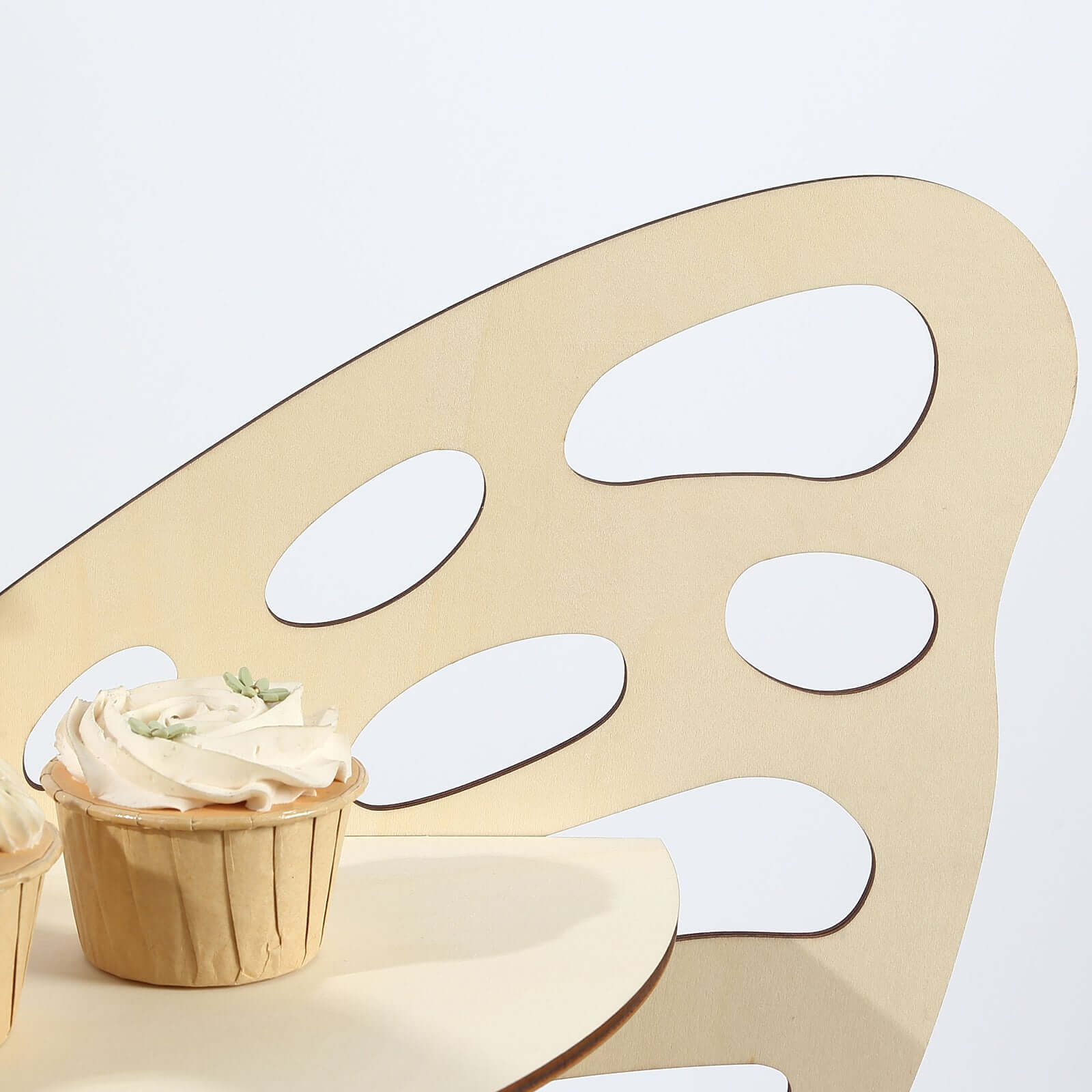 3-Tier Wooden Cupcake Stand 24" Butterfly Design Natural - Rustic Dessert Display Shelf Rack - Image 6
