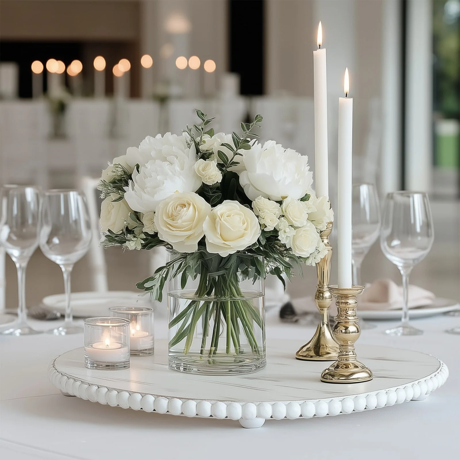 3-Pack Wooden Centerpiece Plates 13" – Antique White Beaded Charger Plates, Rustic Farmhouse Decor - Image 4