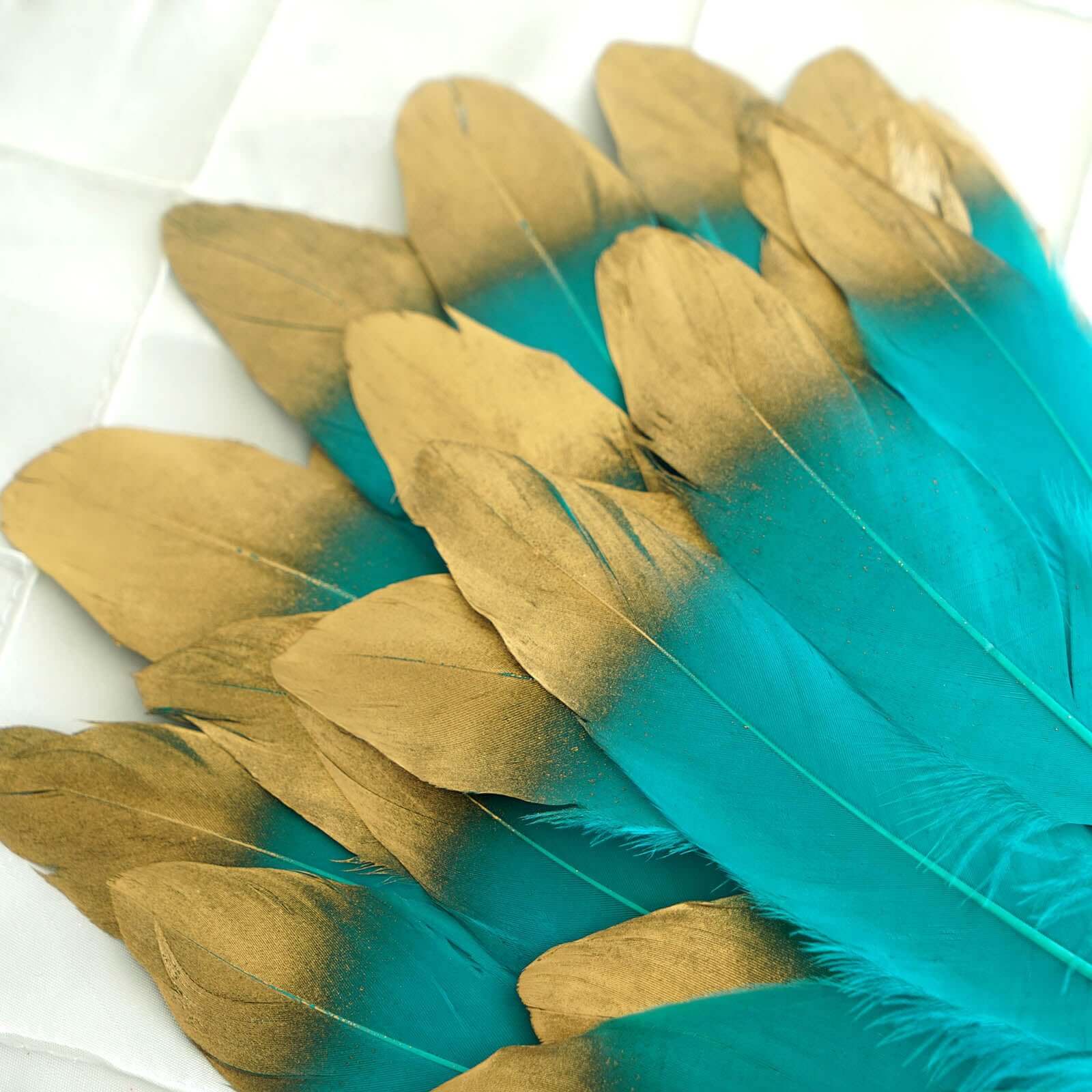30 Pack Metallic Gold Dipped Turquoise Real Goose Feathers, Craft Feathers For Party Decoration - Image 8