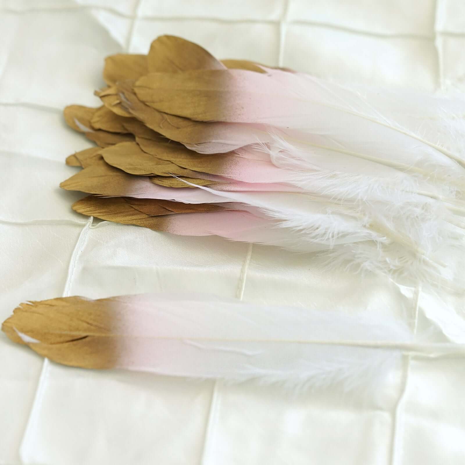 30-Pack Real Goose Feathers Dual Tone Metallic Gold Tip Design Blush White - Craft Feathers for Party Decorations - Image 2