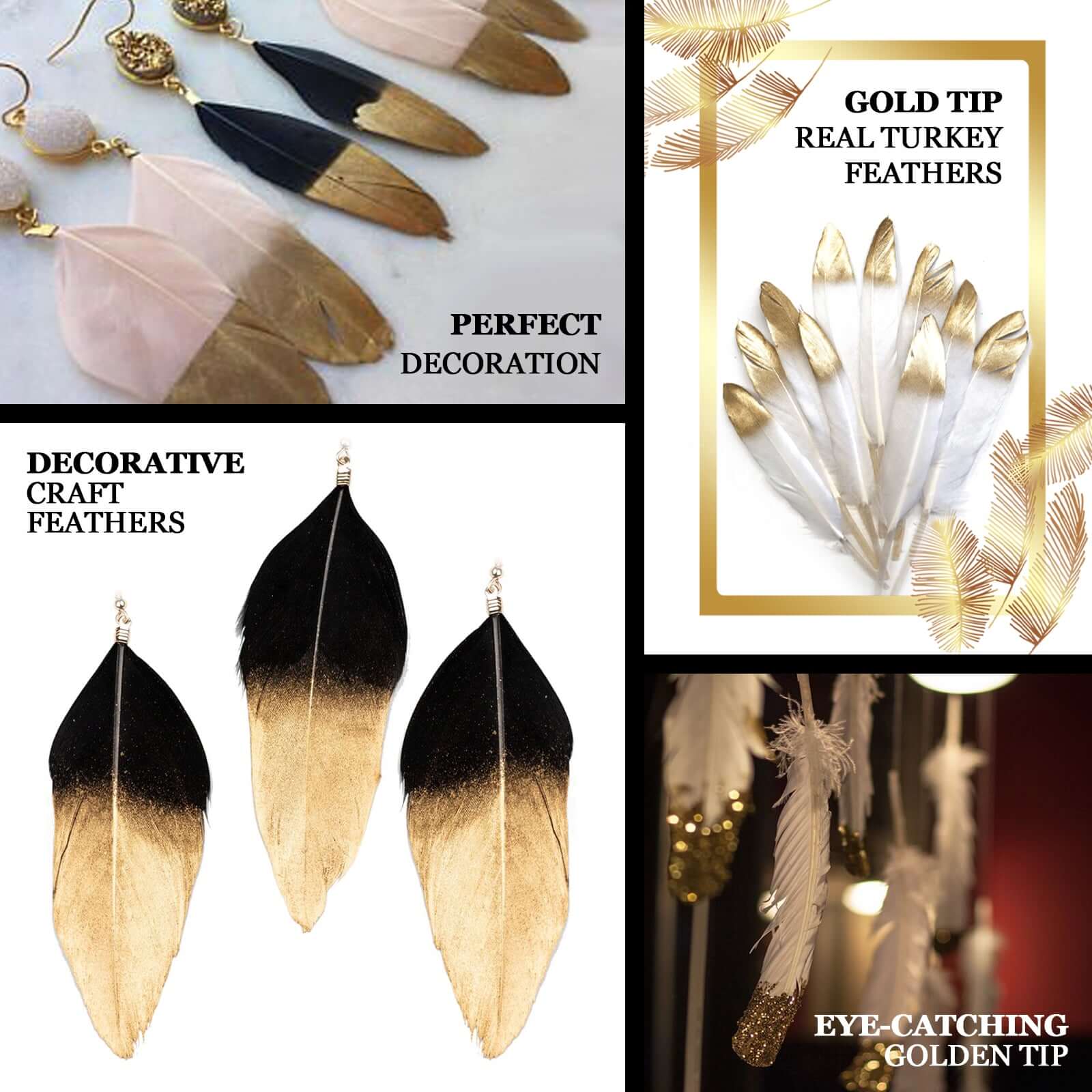 30-Pack Real Goose Feathers Dual Tone Metallic Gold Tip Design Blush White - Craft Feathers for Party Decorations - Image 4