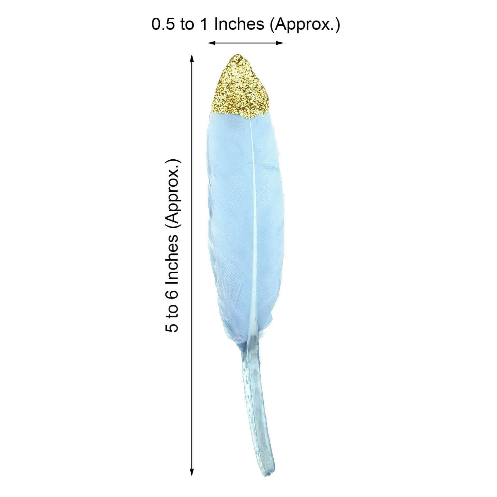 30-Pack Real Turkey Feathers Light Blue Glitter Gold Tip Design - Craft Feathers for Party Decorations and DIY Crafts - Image 3
