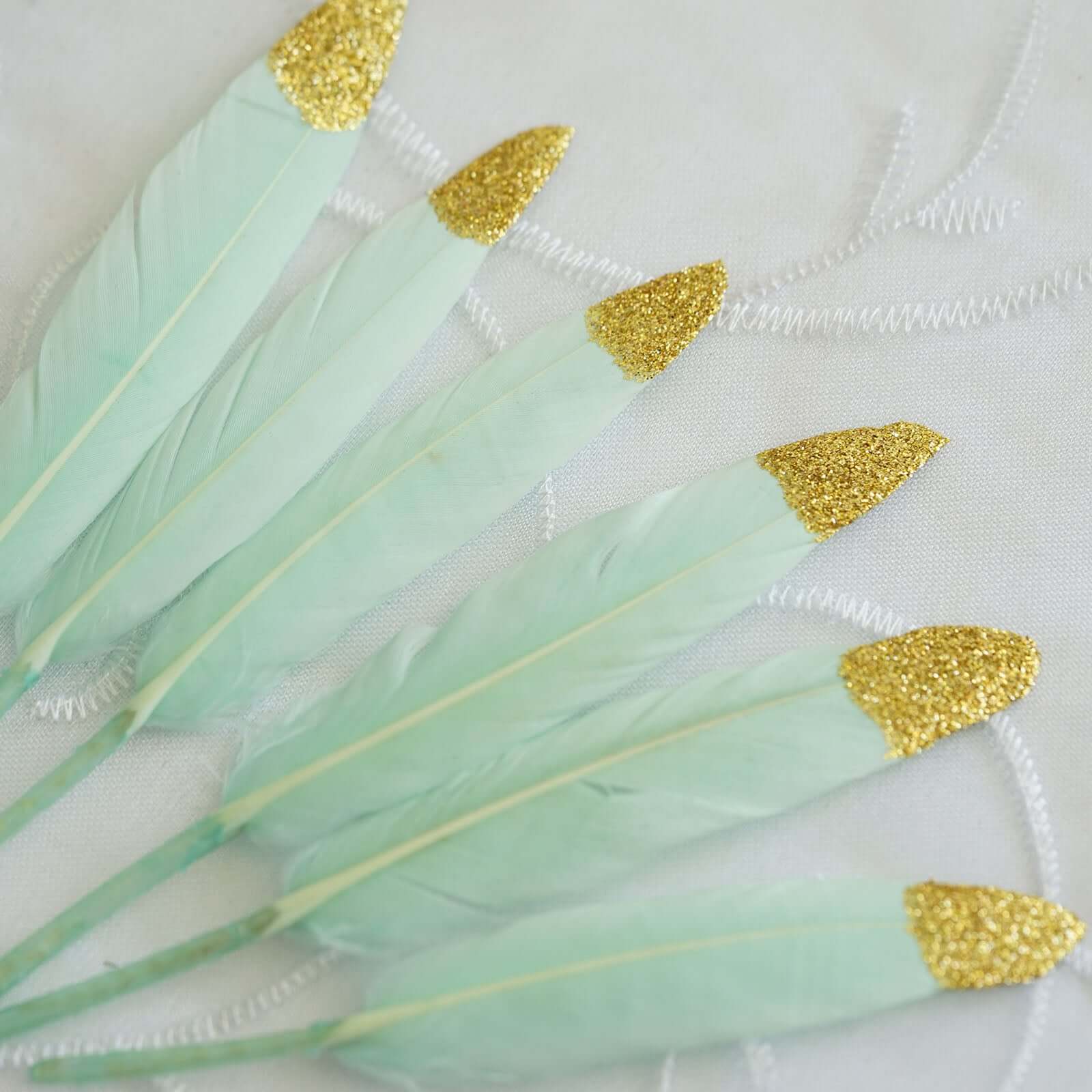 30-Pack Real Turkey Feathers Mint Glitter Gold Tip Design - Craft Feathers for Party Decorations and DIY Crafts - Image 7