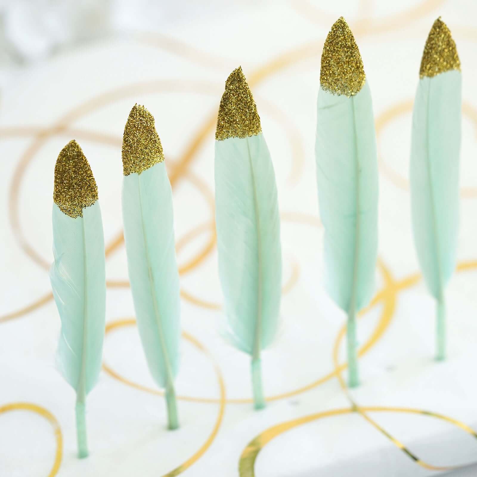 30-Pack Real Turkey Feathers Mint Glitter Gold Tip Design - Craft Feathers for Party Decorations and DIY Crafts - Image 9