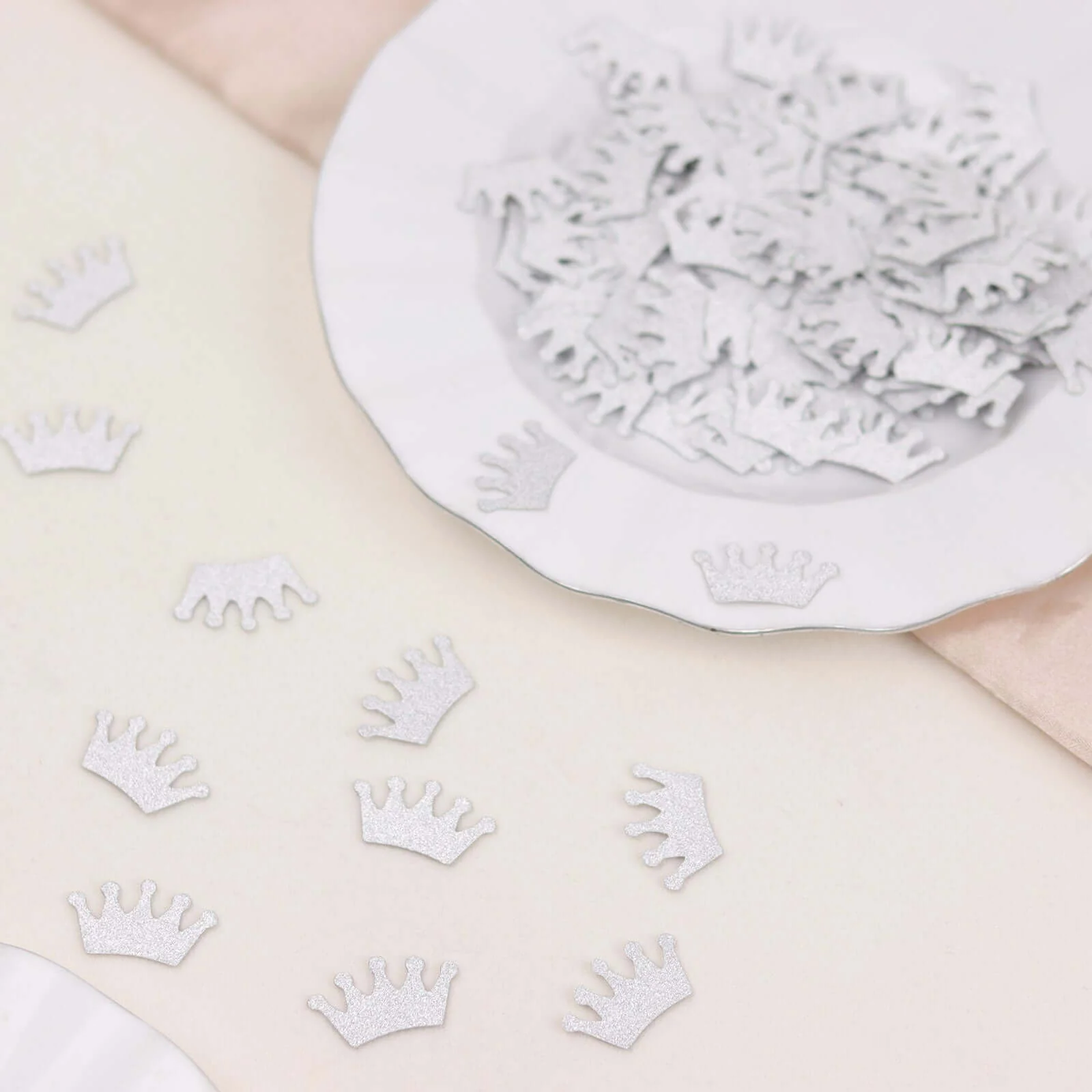 300 Pcs Glitter Princess Crown Paper Confetti Double-Sided Silver, Baby Shower Party Table Scatters - Decorative and Sparkling Design - Image 12