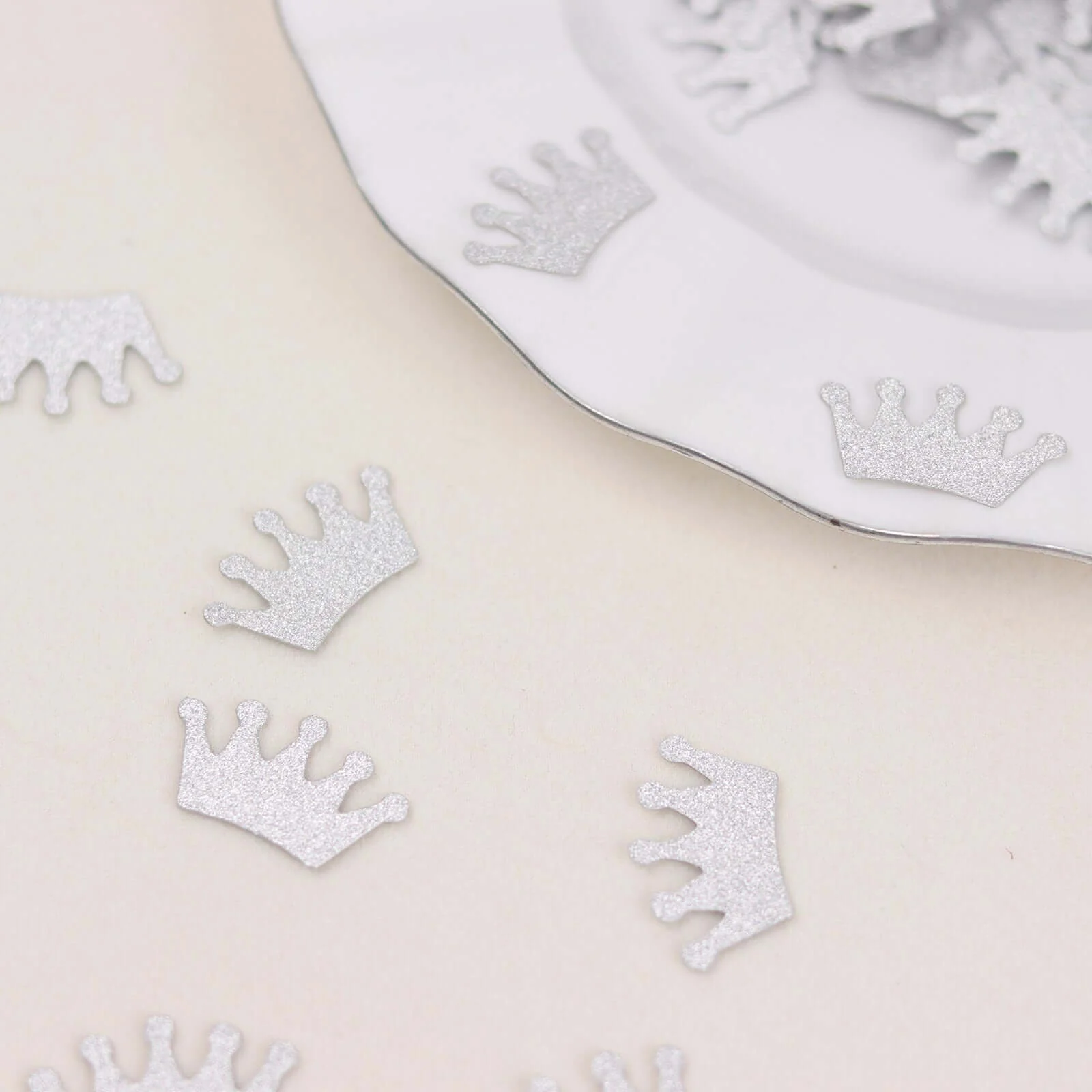300 Pcs Glitter Princess Crown Paper Confetti Double-Sided Silver, Baby Shower Party Table Scatters - Decorative and Sparkling Design - Image 2