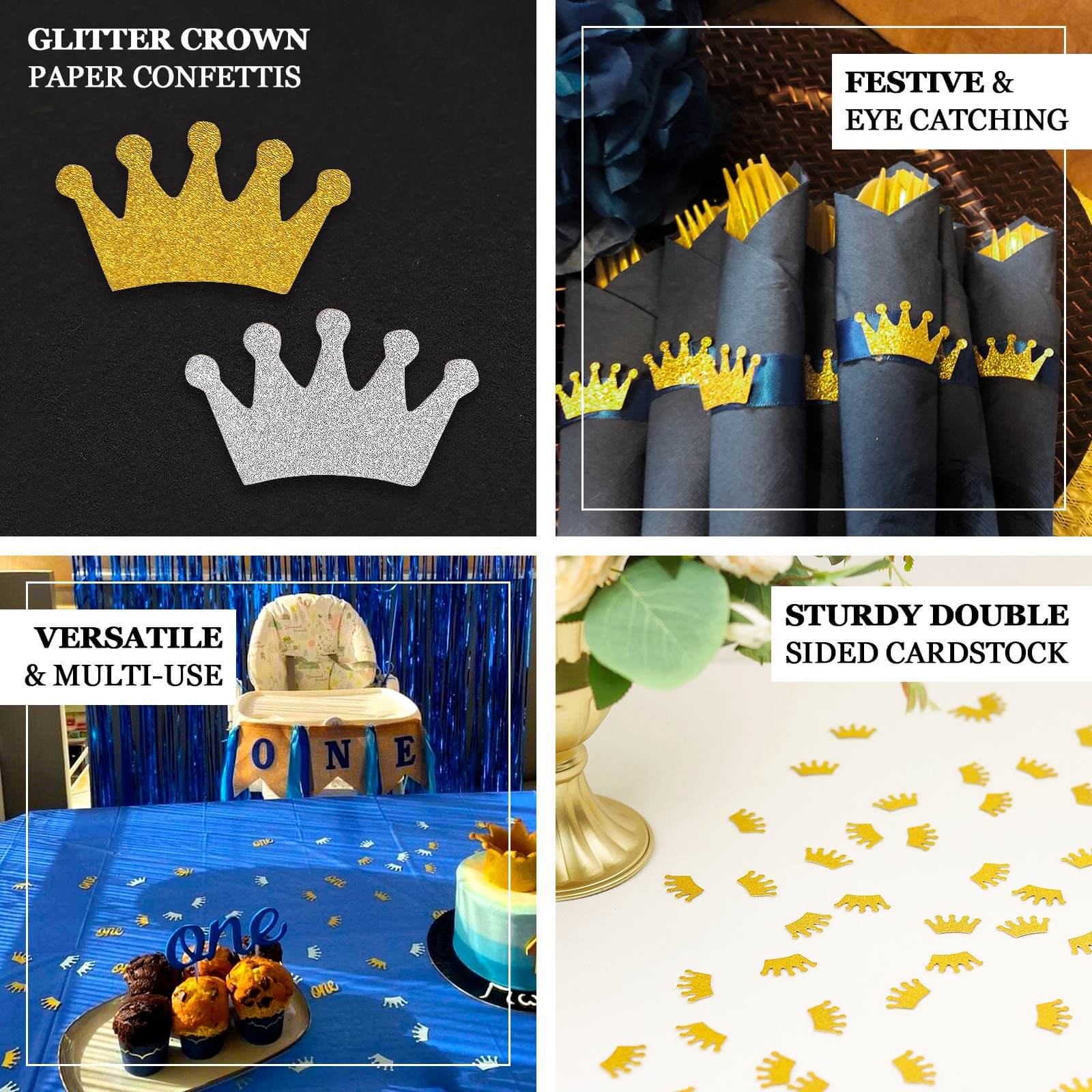 300 Pcs Glitter Princess Crown Paper Confetti Double-Sided Silver, Baby Shower Party Table Scatters - Decorative and Sparkling Design - Image 4