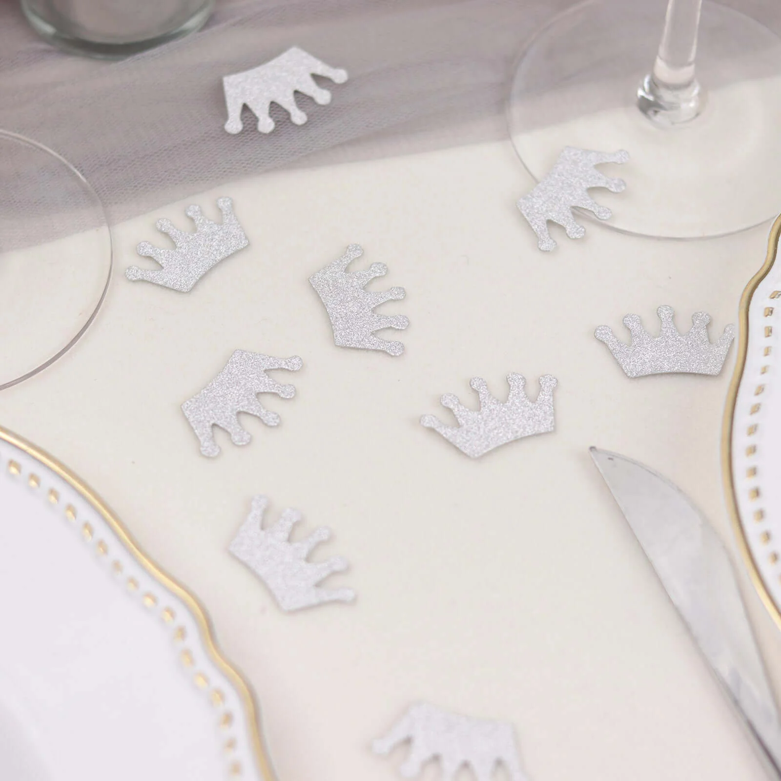 300 Pcs Glitter Princess Crown Paper Confetti Double-Sided Silver, Baby Shower Party Table Scatters - Decorative and Sparkling Design - Image 9