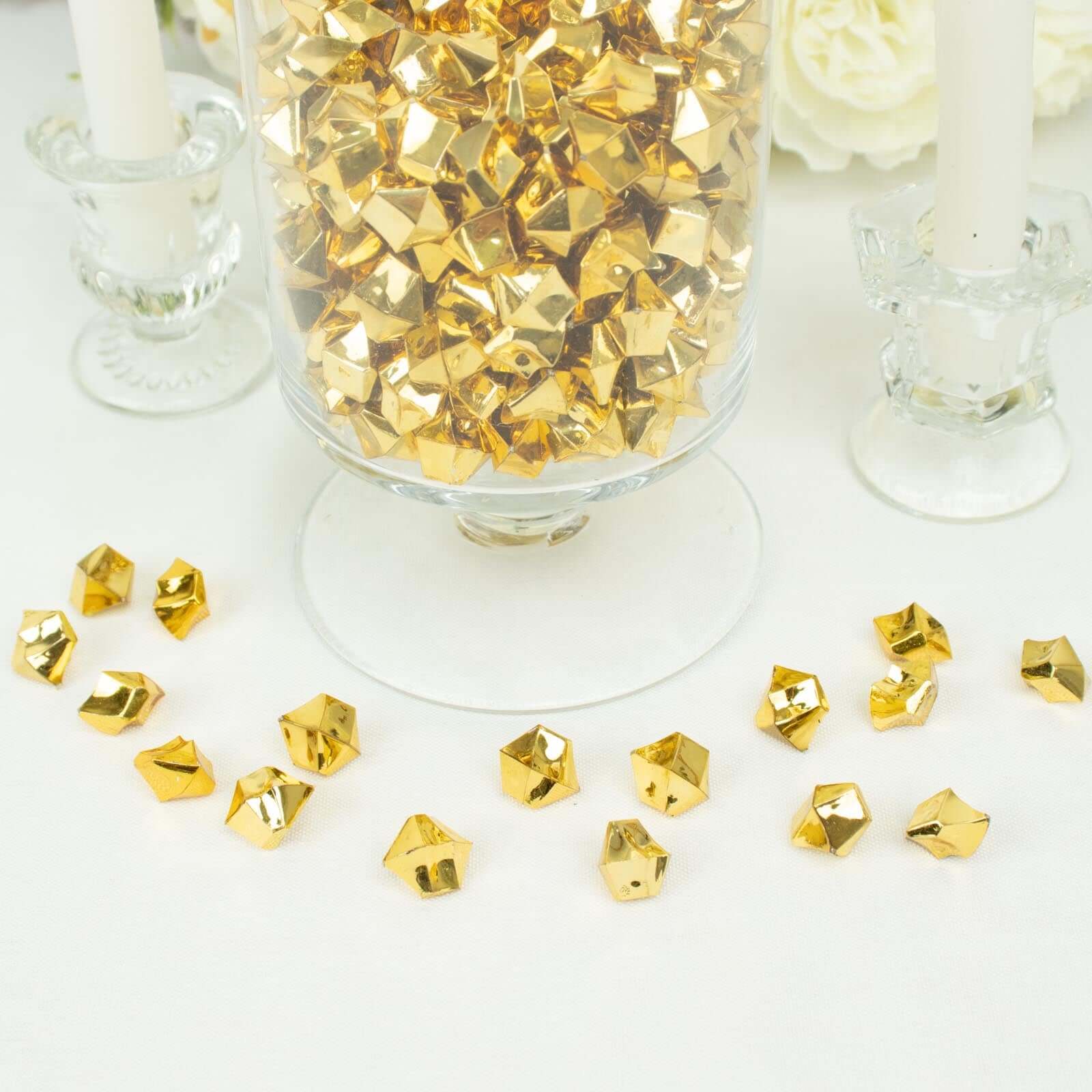 300 Pcs Gold Acrylic Ice Bead Vase Fillers Large - Sleek DIY Craft Crystals for Centerpieces & Table Decor