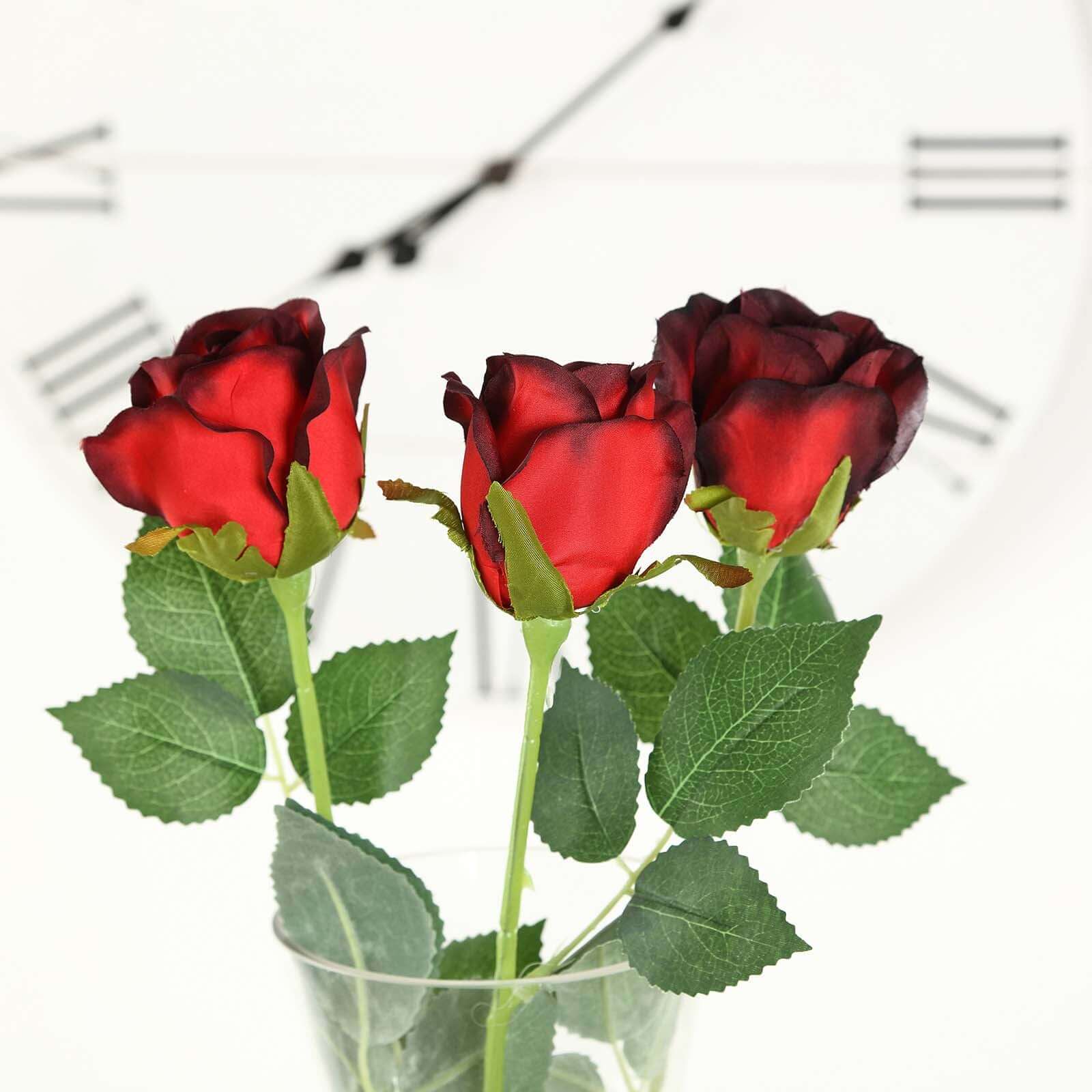 24pcs Red, Black Tip Long Stem Artificial Silk Roses Flowers 31" - Image 7