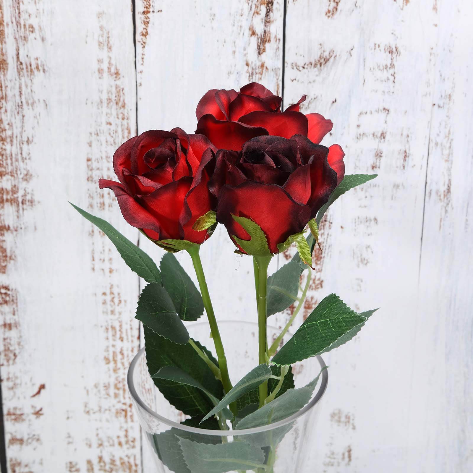 24pcs Red, Black Tip Long Stem Artificial Silk Roses Flowers 31" - Image 8