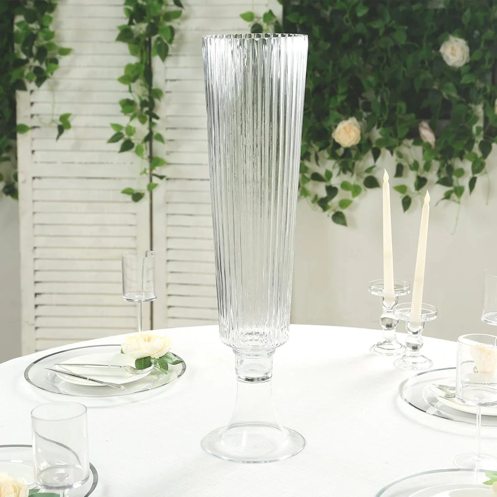 2-Pack Glass Trumpet Vases Ribbed Design 32" Clear - Heavy Duty Floral Wedding Centerpieces - Image 7