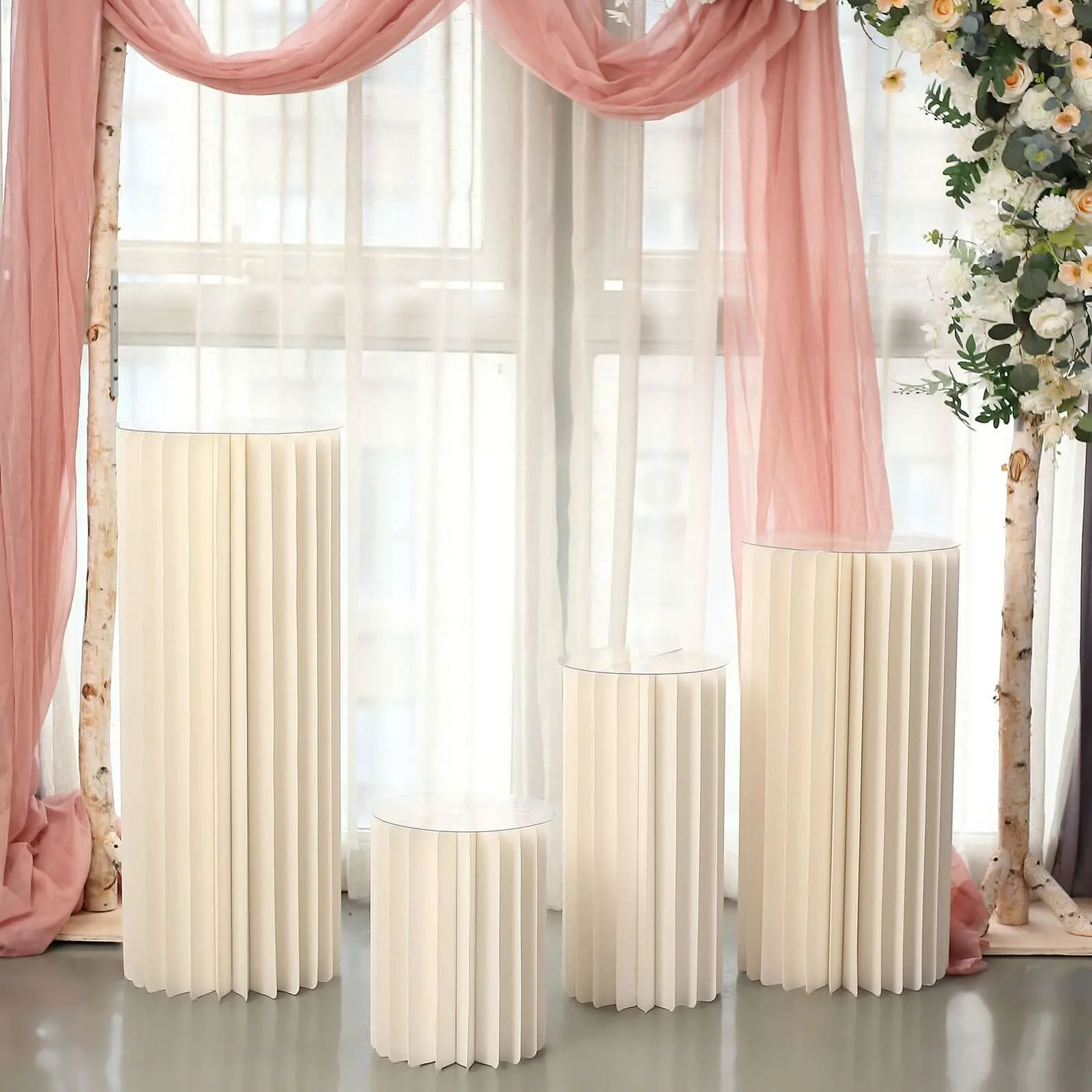 Ivory Cylinder Pillar Pedestal Stand, Display Column Stand With Top Plate 32" - Image 2