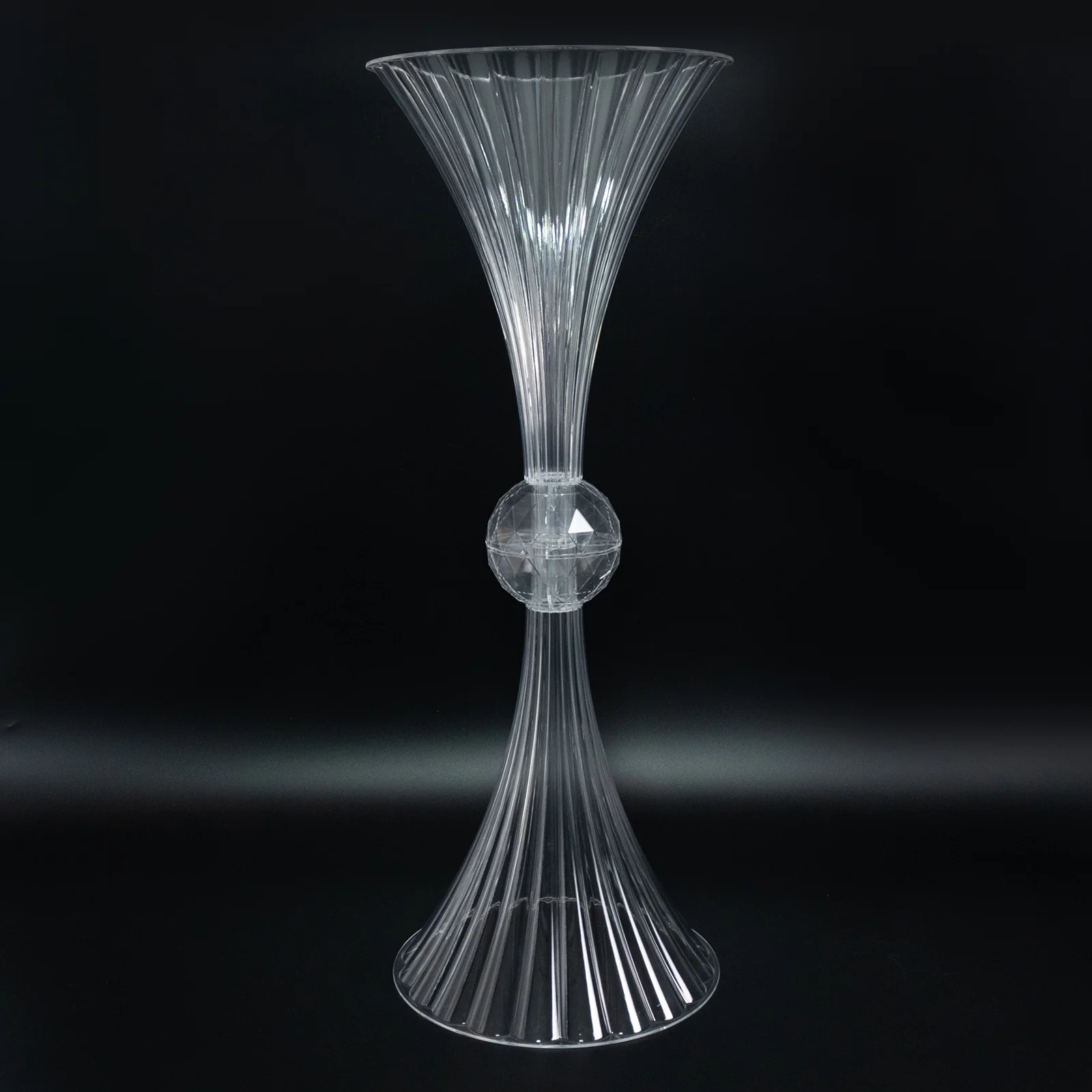 4 Pack Ribbed Acrylic Trumpet Vases – 32" Clear Reversible Flower Centerpiece with Crystal Ball Accent - Image 10